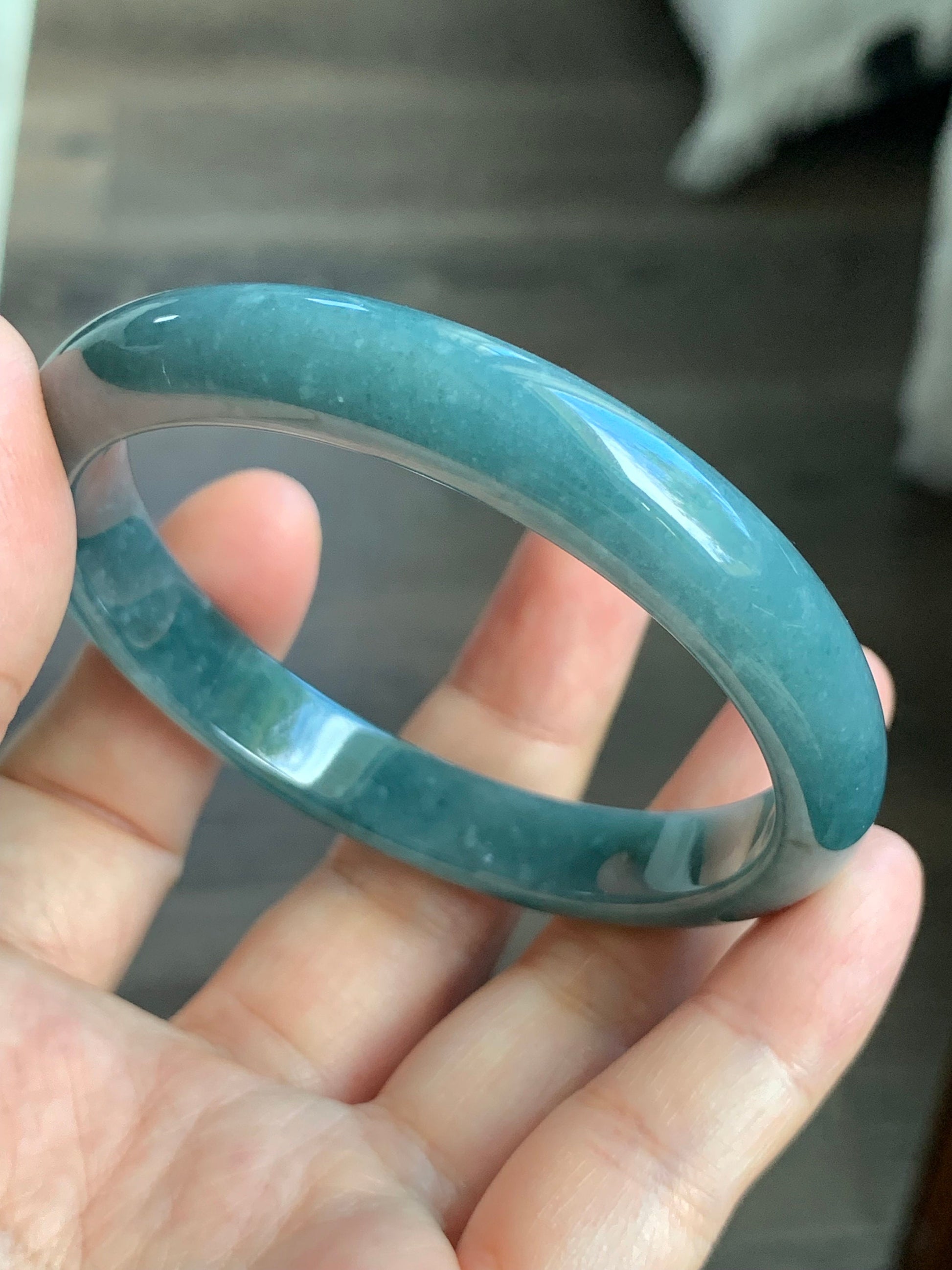 Certified Natural Guatemalan Icy Dark Dusty Blue Jadeite Snowflake Marbling Bangle Bracelet 58.2mm 10.5x6.8mm 40 grams 天然冰危蓝雪花绵翡翠正圈手镯 1628