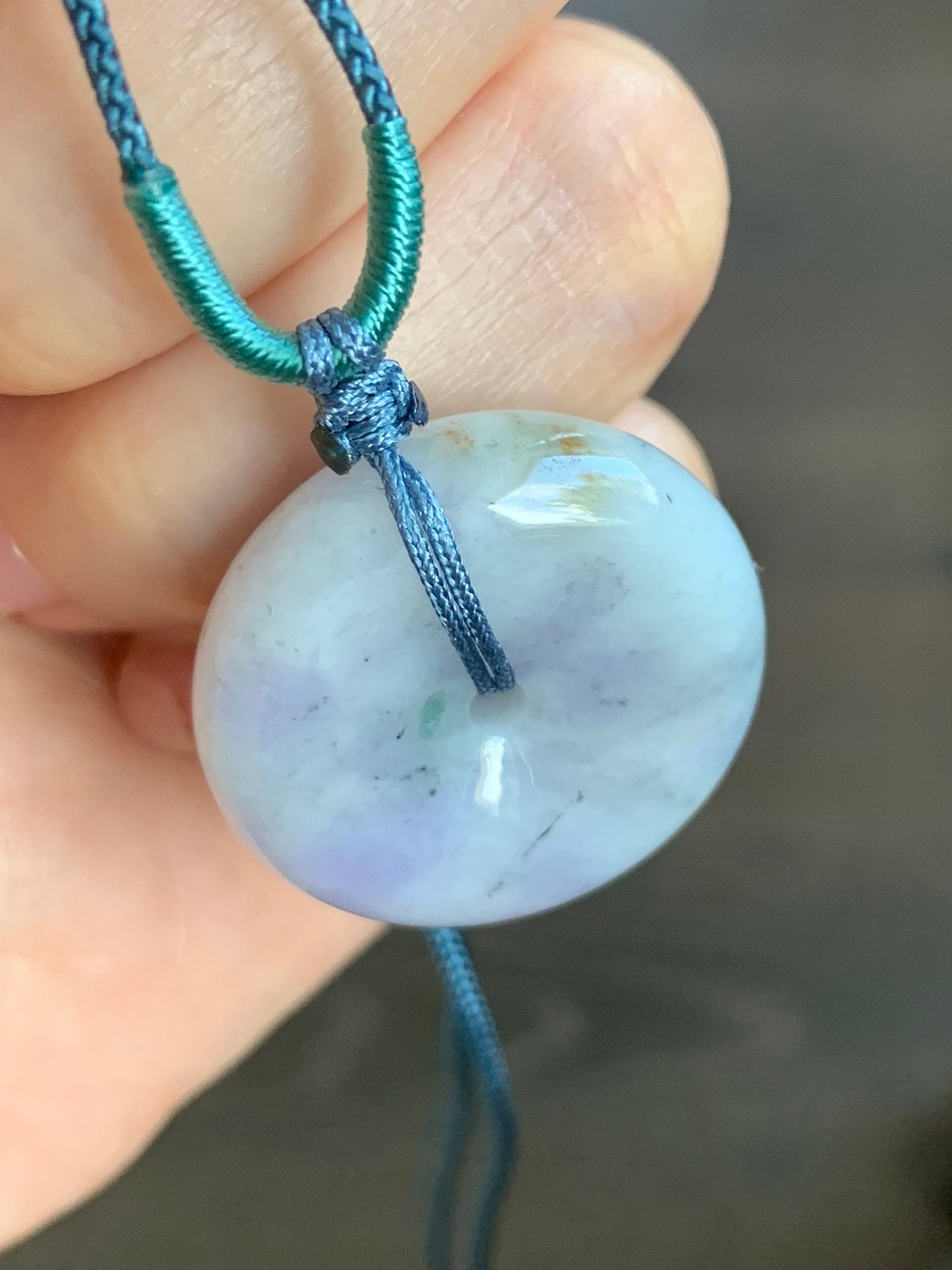 Large Natural Burmese Translucent Multicolored Jadeite Ping An Kou Donut Pendant Rope Necklace 24” Adjustable 天然缅甸细糯紫乌鸡飘黄翡翡翠平安扣吊坠项链