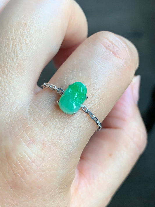Certified Natural Burmese Icy Translucent Vibrant Green / Purple / Yellow Jadeite Pixiu Chain Ring 18K Gold Adjustable 天然缅甸冰绿/紫/黄翡翠貔貅镶嵌链戒