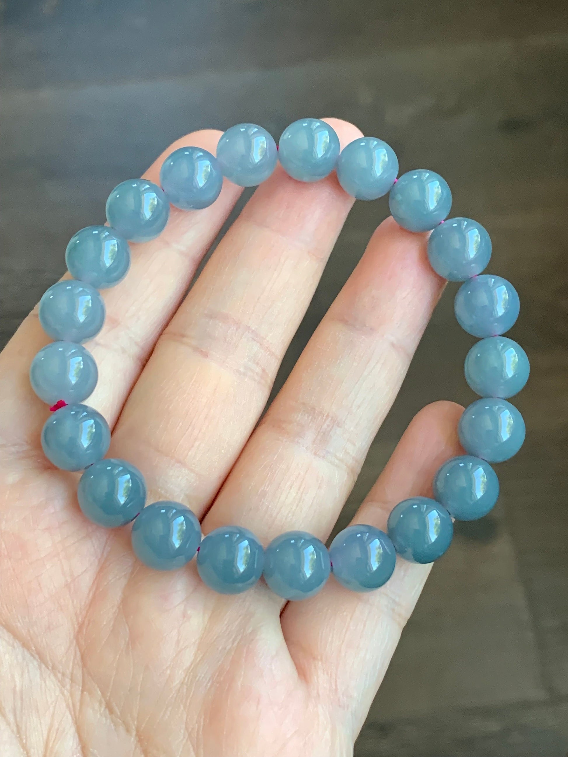 Natural Guatemalan Icy Translucent Purplish Blue Jadeite Beaded Bracelet Stretchy 9.6mm 7.25” 天然冰危蓝紫翡翠圆珠手串 LZD829