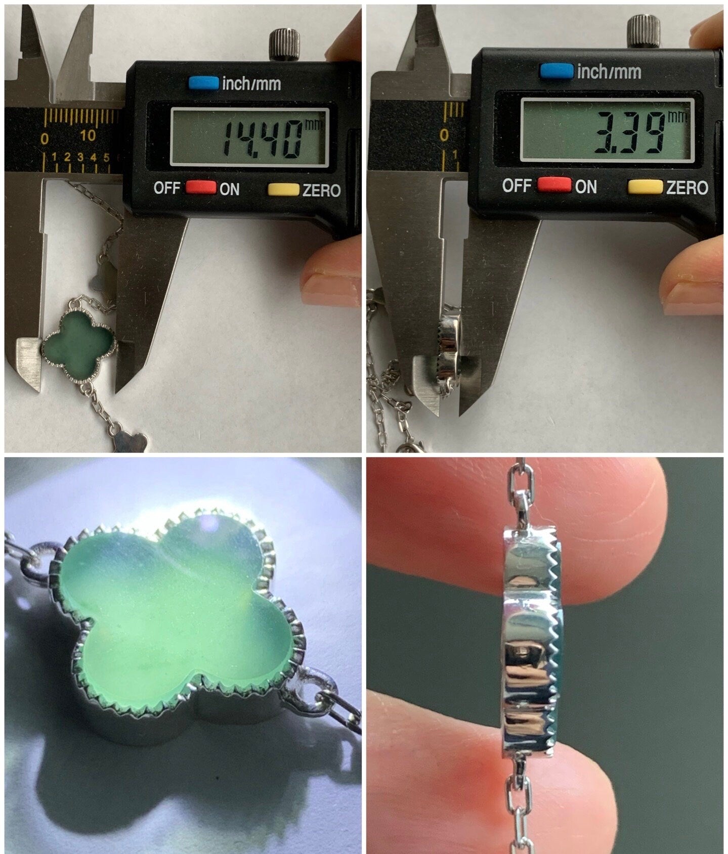 Certified Natural Guatemalan Icy Translucent Teal Green Jadeite Clover Leaf Quatrefoil Design Bracelet Sterling Silver 天然冰危湖水蓝翡翠四叶草银镶手链 1684
