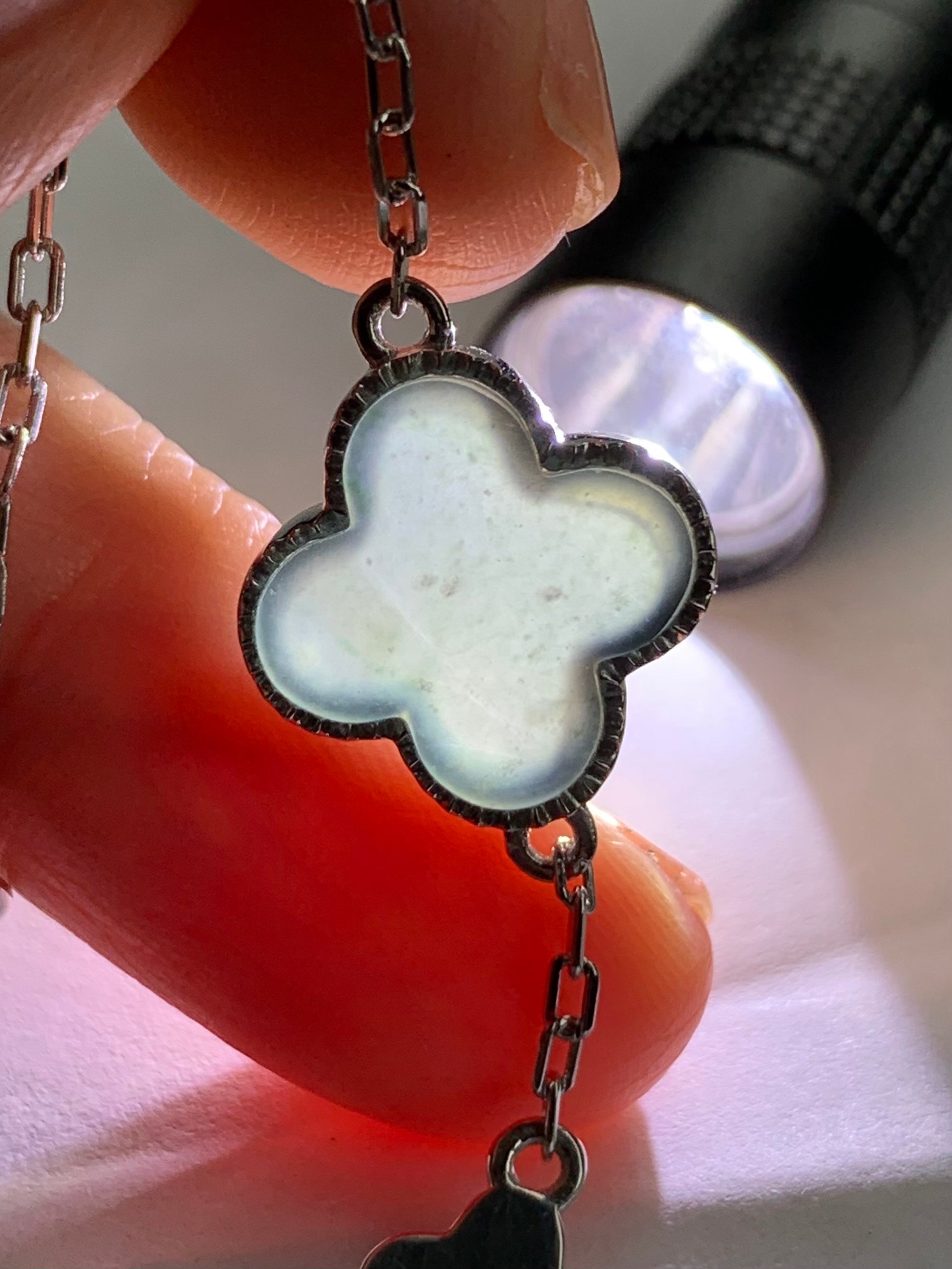 Certified Natural Guatemalan Icy Translucent Teal Green Jadeite Clover Leaf Quatrefoil Design Bracelet Sterling Silver 天然冰危湖水蓝翡翠四叶草银镶手链 1684