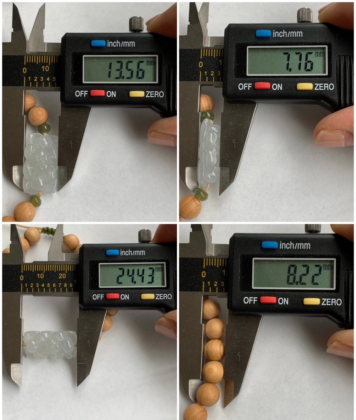 Natural Burmese Icy Translucent Gelatinous White Jadeite Lotus Flower YaBai Wood Beads Beaded Bracelet 6.5” 天然缅甸白冰胶翡翠莲花手牌崖柏木珠手串