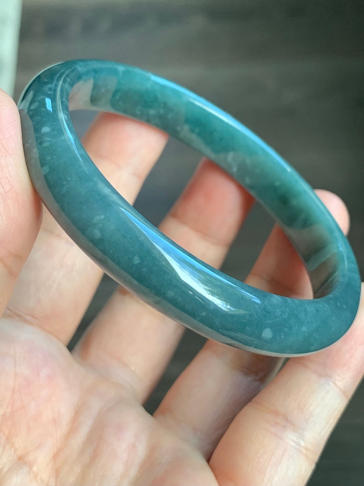 Certified Natural Guatemalan Icy Dark Dusty Blue Jadeite Snowflake Marbling Bangle Bracelet 58.2mm 10.5x6.8mm 40 grams 天然冰危蓝雪花绵翡翠正圈手镯 1628