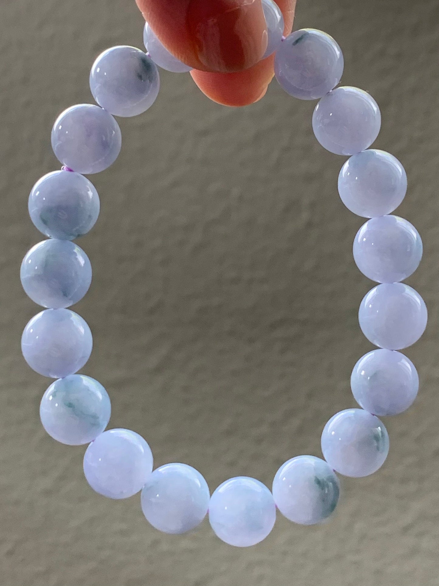 RARE FIND Certified Natural Burmese Icy Translucent Purple Jadeite w/ Green Marbling Beaded Bracelet 10mm 7” 32.3 grams 天然缅甸冰淡紫飘花翡翠大卡手串 3787