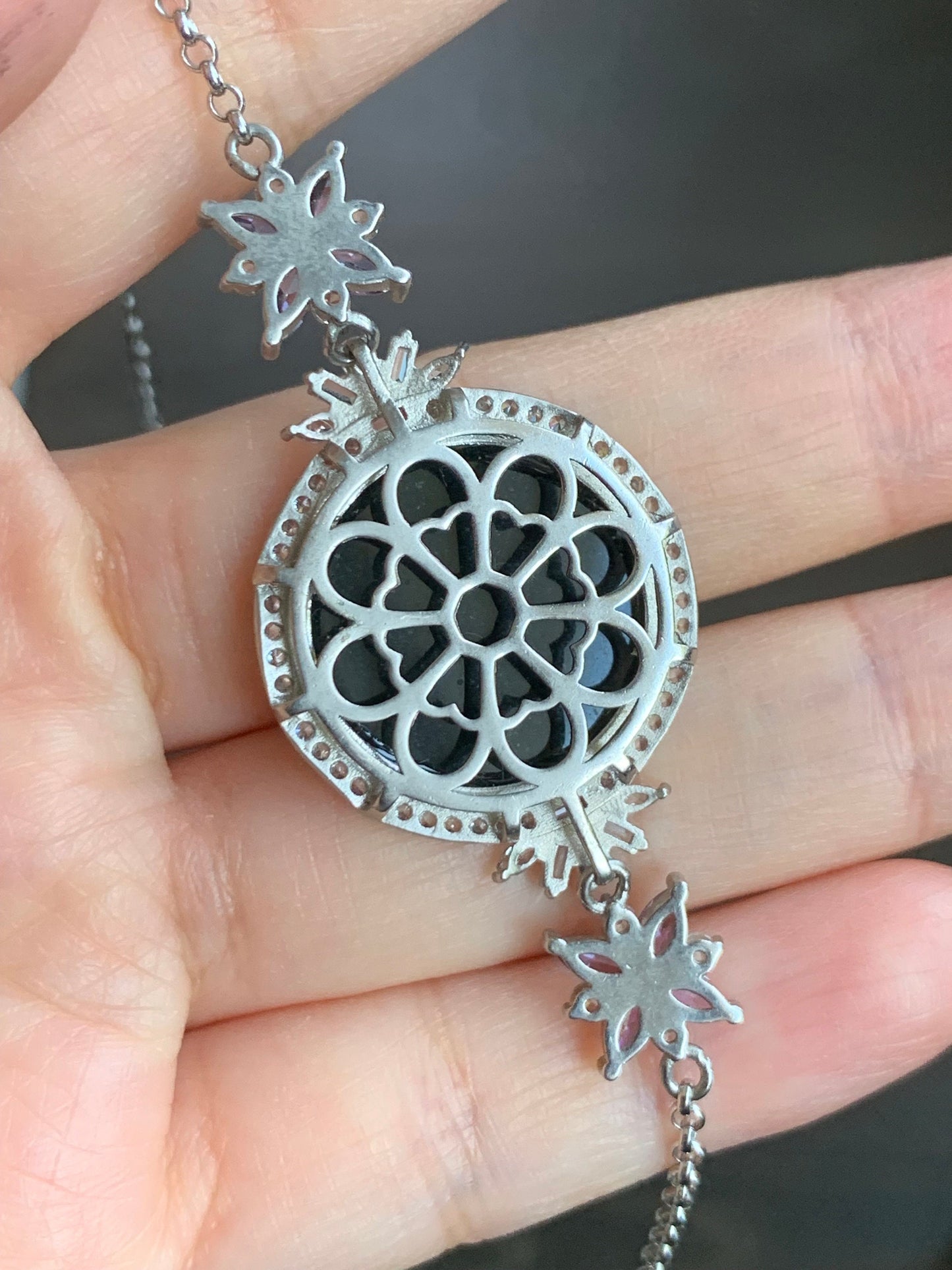Natural Burmese Translucent Black Jadeite Round Disc Rolo Chain Bracelet S925 Sterling Silver 7-8.5” Adjustable 天然缅甸透绿墨翠圆牌银镶手链