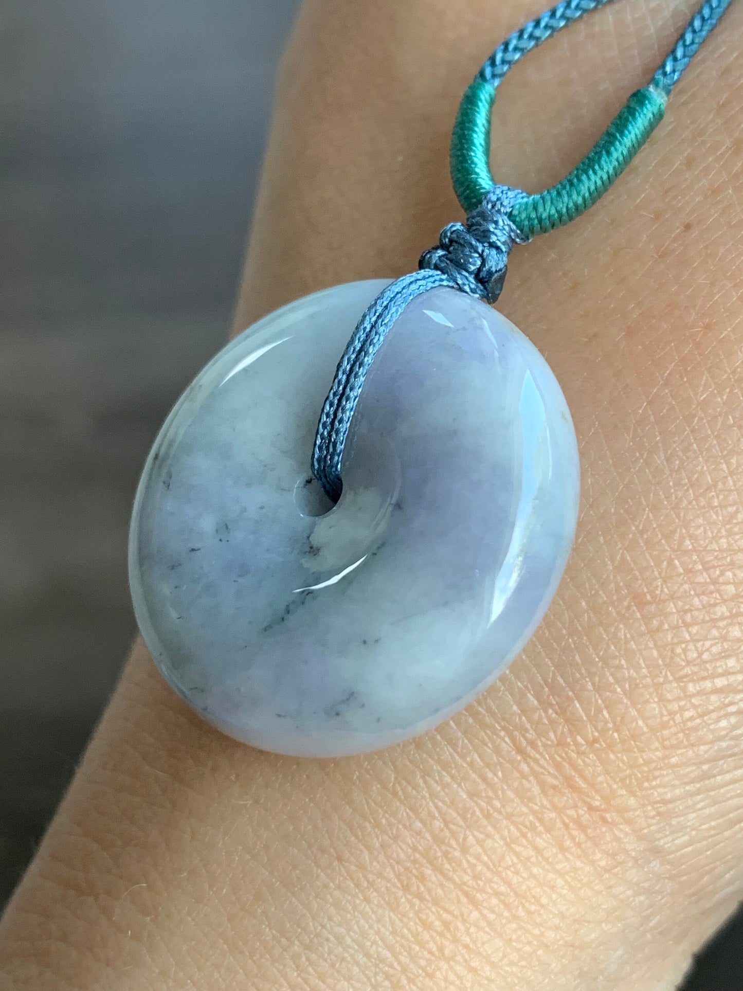 Large Natural Burmese Translucent Multicolored Jadeite Ping An Kou Donut Pendant Rope Necklace 24” Adjustable 天然缅甸细糯紫乌鸡飘黄翡翡翠平安扣吊坠项链