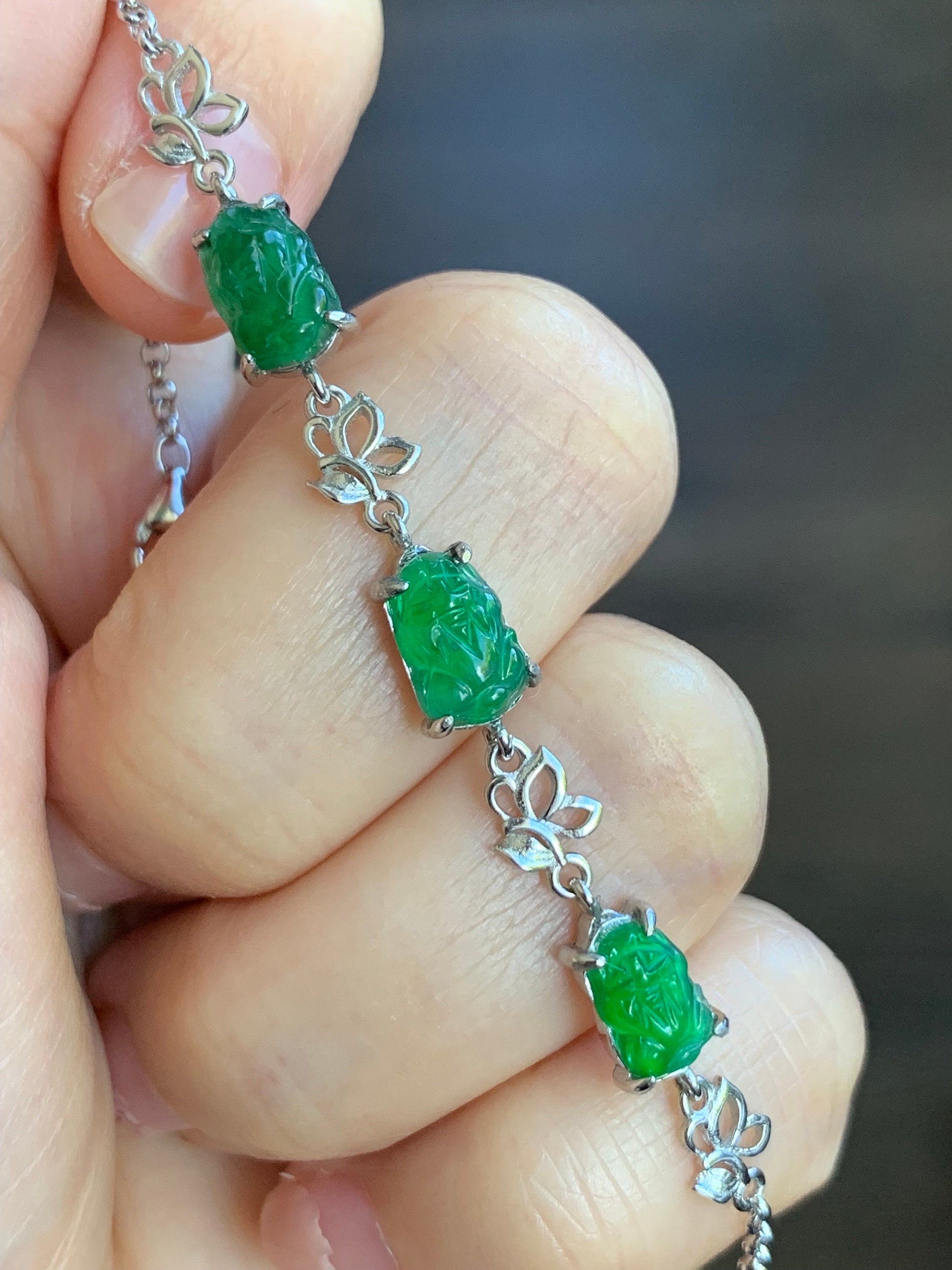 Natural Guatemalan Icy Highly Translucent Vibrant Green Jadeite Pixiu Chain Bracelet S925 Sterling Silver adjustable 天然冰危绿翡翠貔貅银镶手链