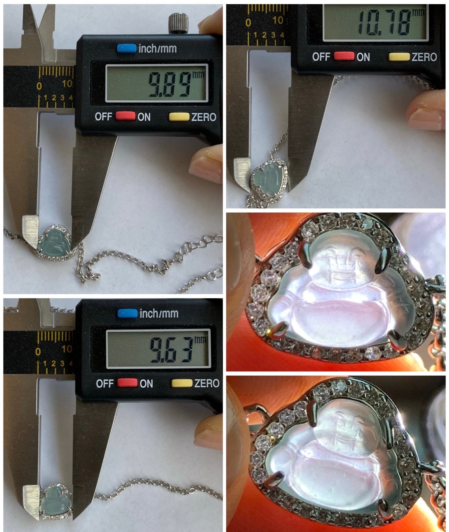 Natural Guatemalan Icy Highly Translucent Sky Blue Jadeite Buddha Rolo Chain Bracelet Sterling Silver 6.5" Adjustable 天然冰危天空蓝翡翠小佛公银镶手链