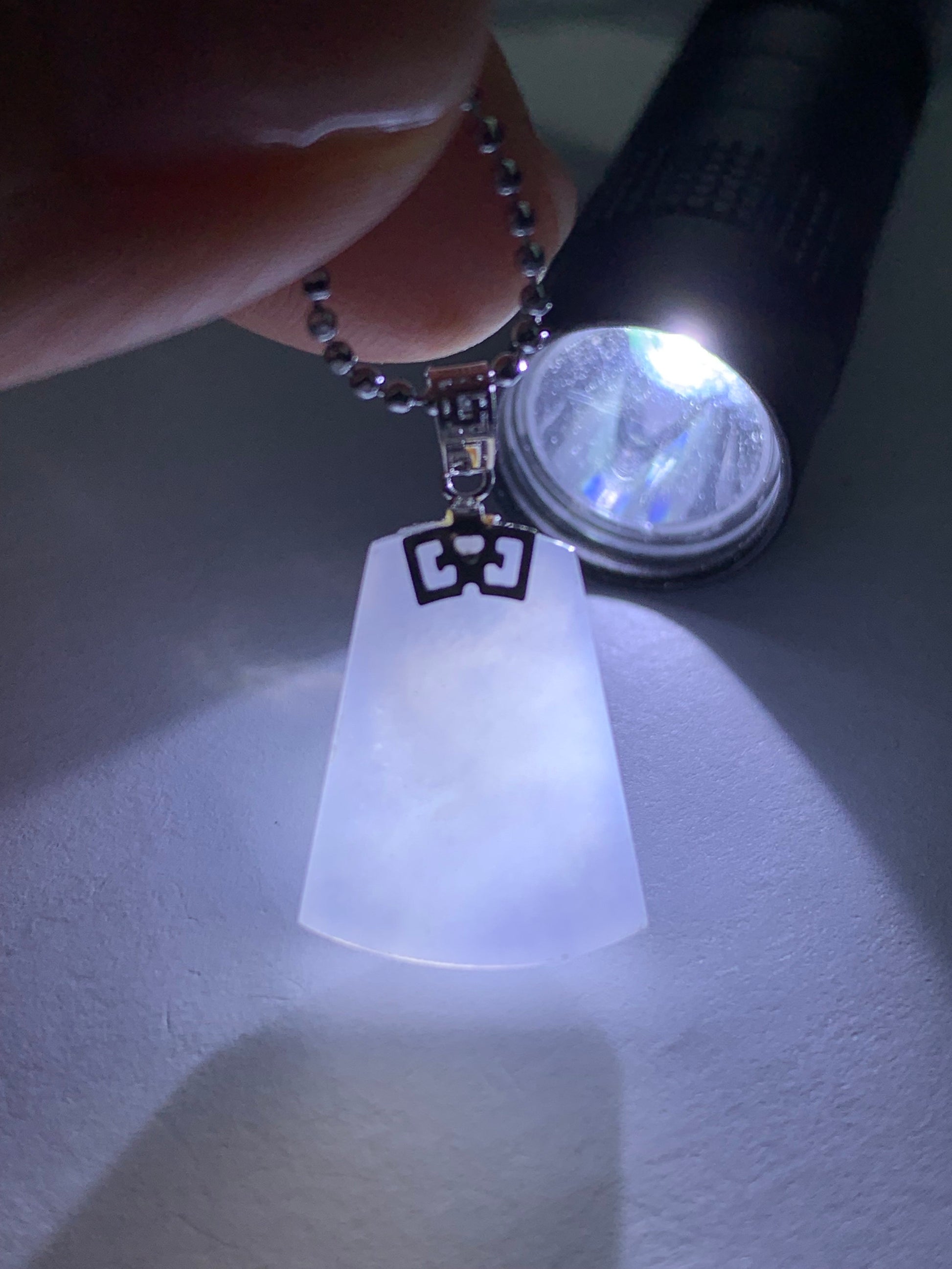 Certified Natural Burmese Icy Translucent Gelatinous Light Purple Jadeite Trapezoid Wu Shi Pai Pendant 18K White Gold 天然缅甸冰淡紫翡翠梯形无事牌吊坠