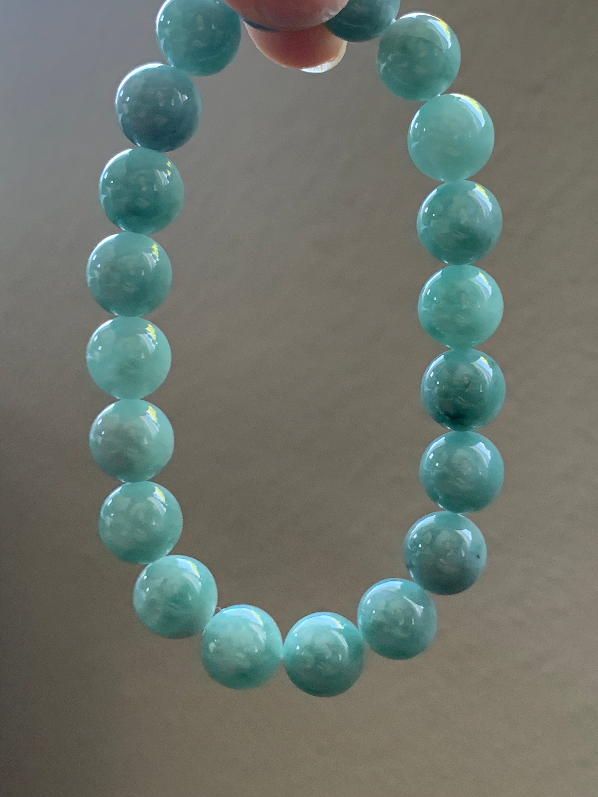 LARGE Natural Burmese Icy Translucent Blue Jadeite Beaded Bracelet Stretchy 9.8mm 7” 32g 天然缅甸糯冰蓝翡翠大卡圆珠手串 MLZ713