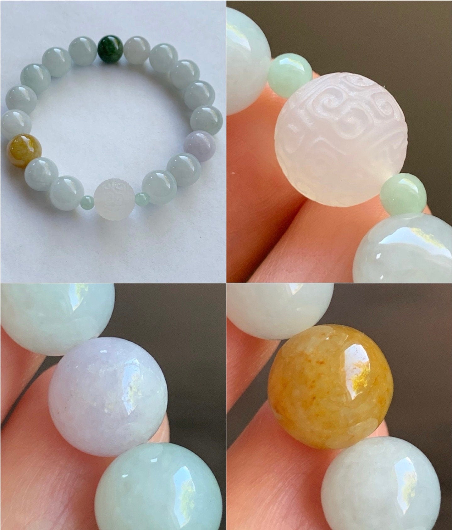 Natural Burmese Grade A Icy Translucent Multicolored Jadeite Beads Icy White Agate Bead Beaded Bracelet Stretchy 7” 32g 天然缅甸多宝翡翠玛瑙珠手串
