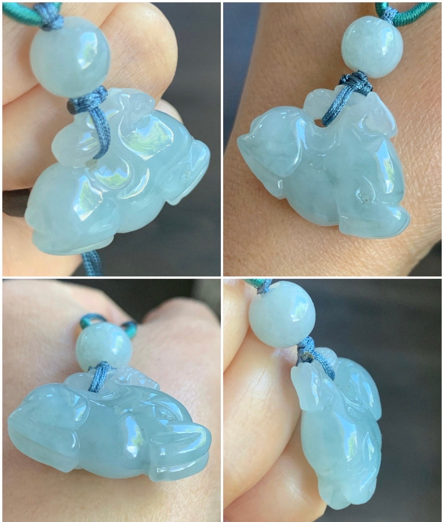 Stunning Natural Burmese Grade A Icy Translucent Gelatinous Sky Blue Jadeite Pendant Carved Tang Horse Rope Necklace 天然缅甸冰胶天空蓝翡翠唐马挂件