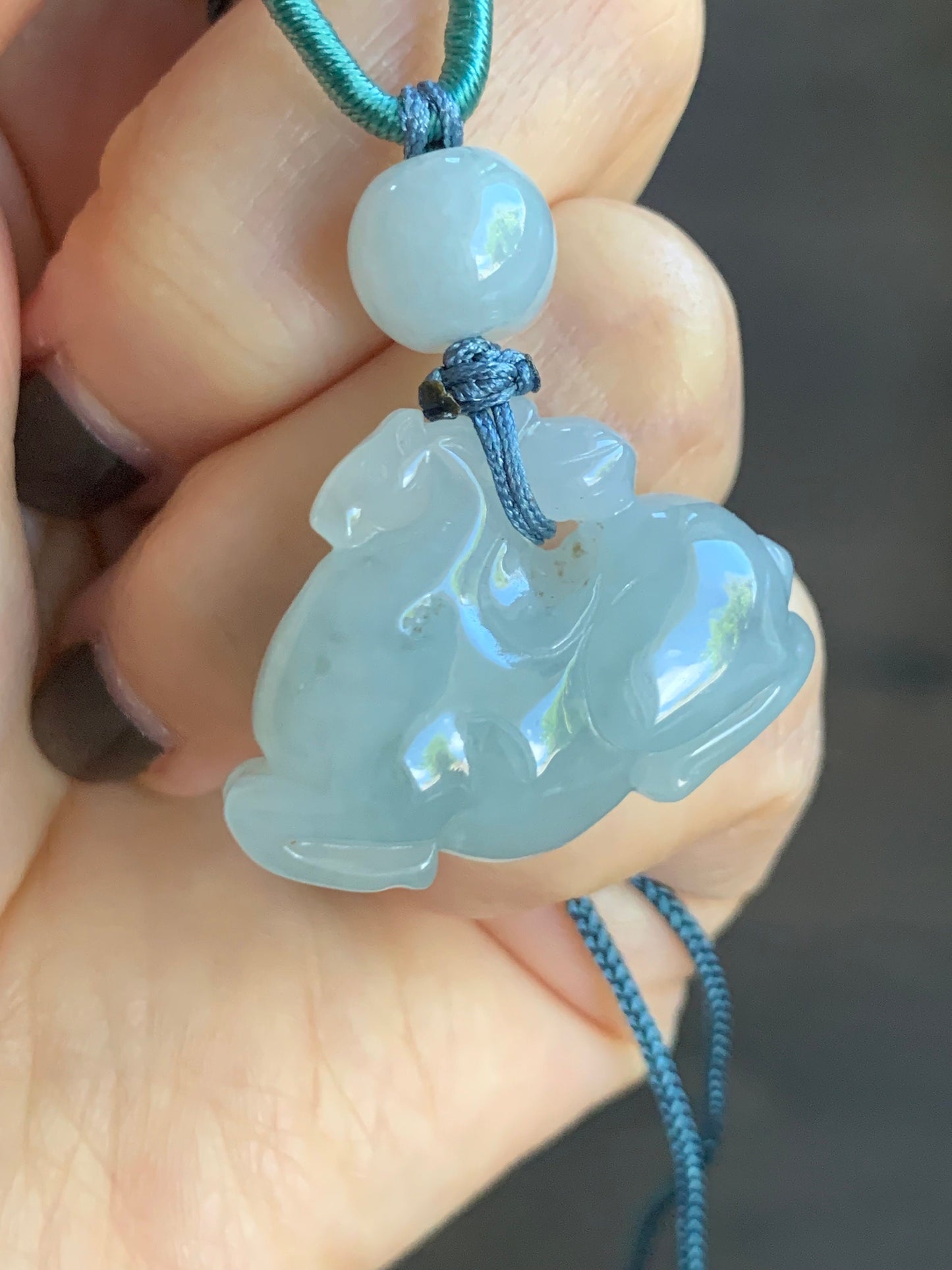 Stunning Natural Burmese Grade A Icy Translucent Gelatinous Sky Blue Jadeite Pendant Carved Tang Horse Rope Necklace 天然缅甸冰胶天空蓝翡翠唐马挂件