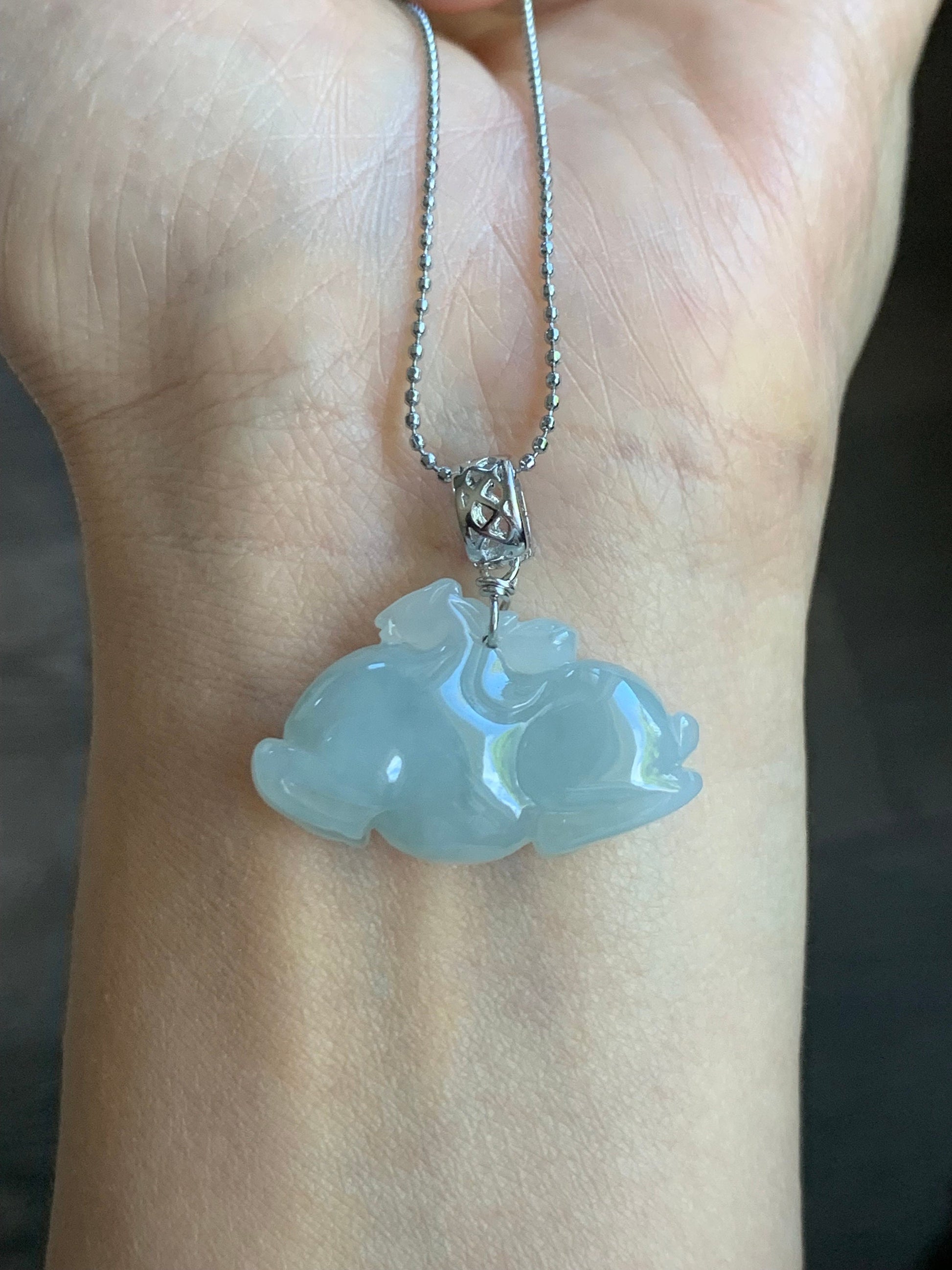 Stunning Natural Burmese Icy Translucent Gelatinous Light Blue Sky Blue Jadeite Carved Tang Horse Pendant Sterling Silver 天然缅甸冰胶天空蓝翡翠唐马银镶吊坠
