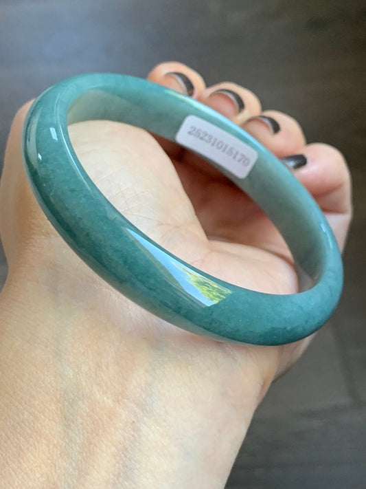Certified Natural Guatemalan Icy Dusty Blue Jadeite Wide Bangle Bracelet 61.9mm 12x7.2mm 45.24g 天然危地马拉蓝水翡翠正圈手镯 5170