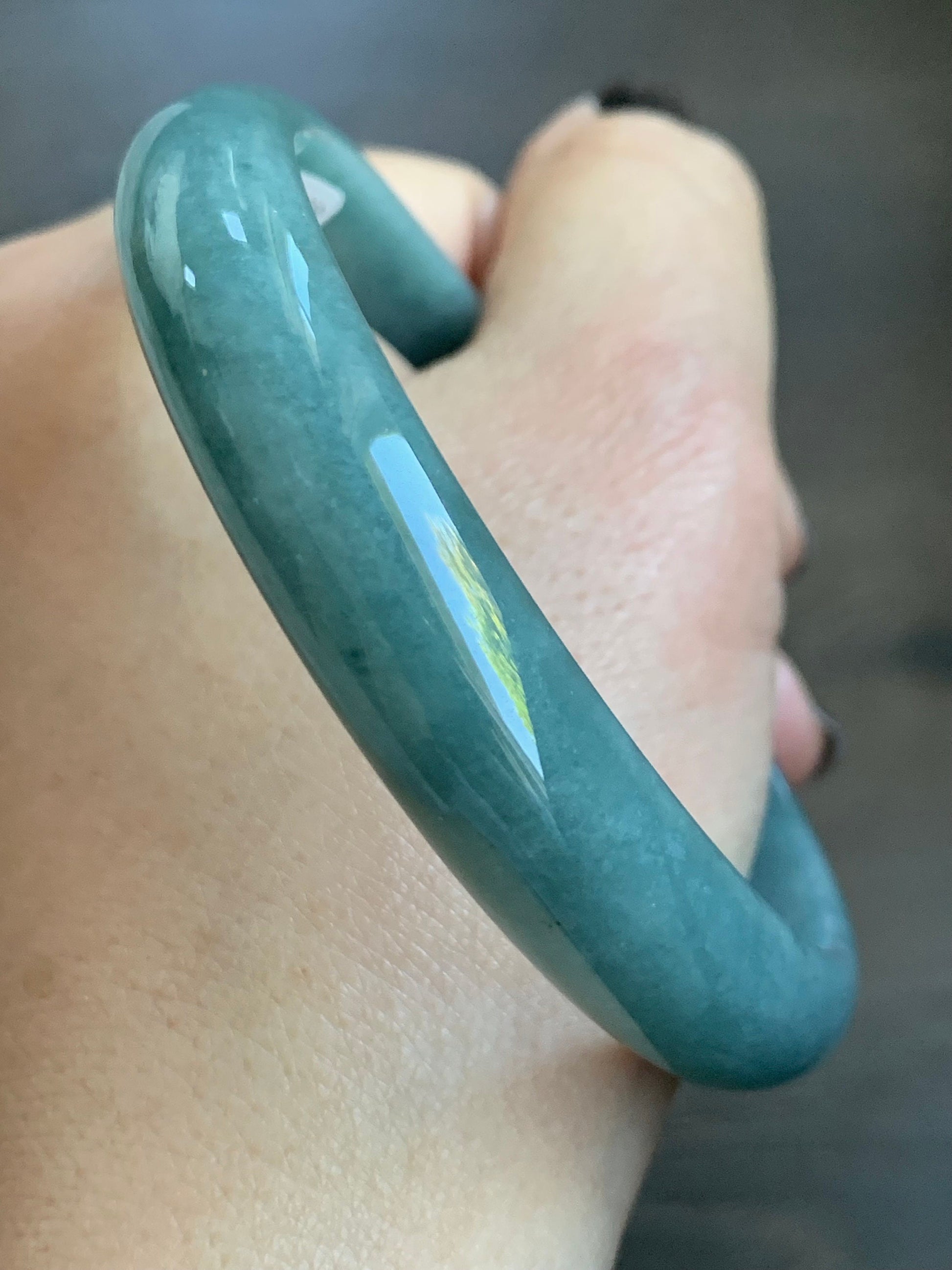 Certified Natural Guatemalan Icy Dusty Blue Jadeite Wide Bangle Bracelet 61.9mm 12.25x6.58mm 45.3g 天然危地马拉蓝水翡翠正圈手镯 5168