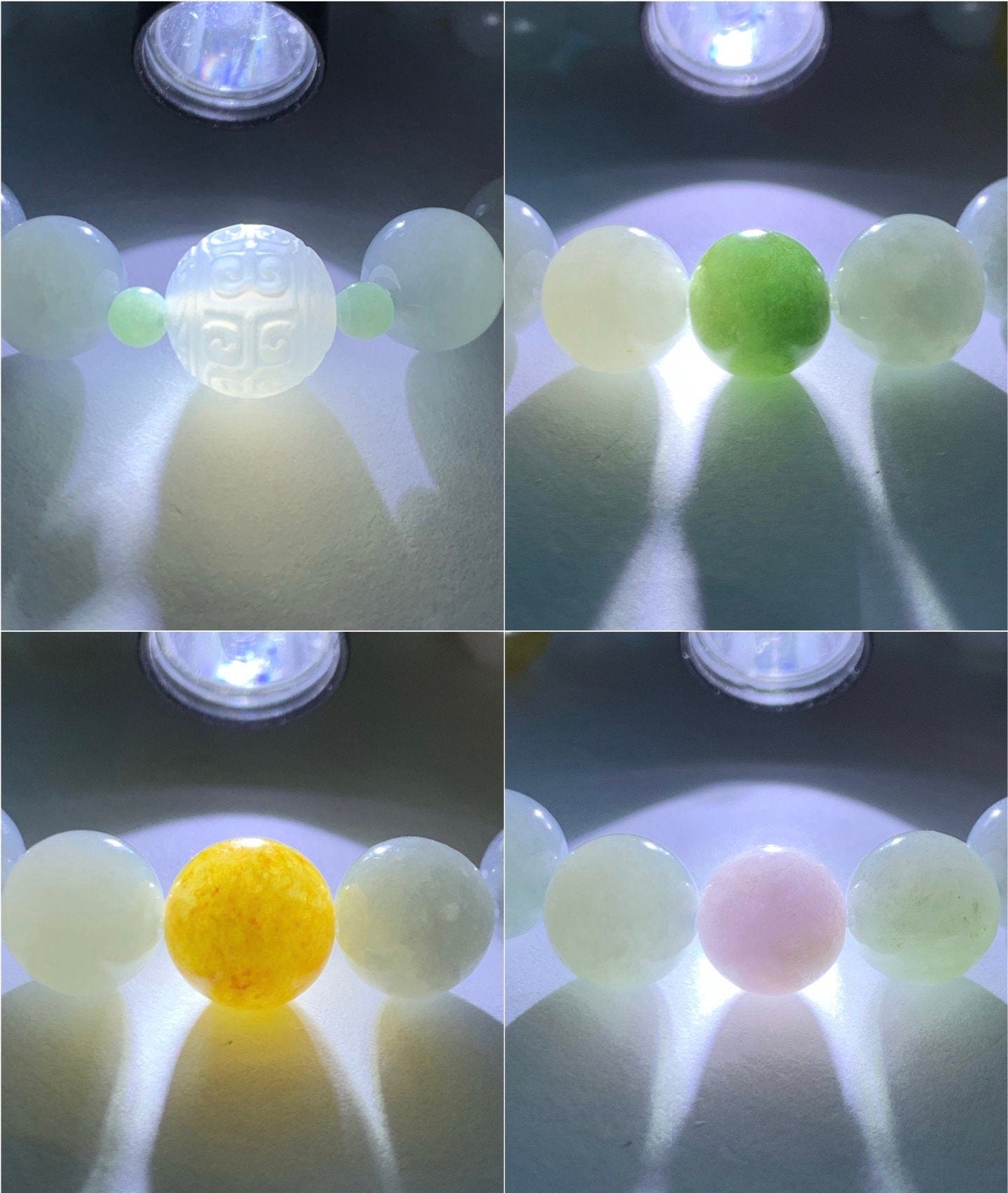 Natural Burmese Grade A Icy Translucent Multicolored Jadeite Beads Icy White Agate Bead Beaded Bracelet Stretchy 7” 32g 天然缅甸多宝翡翠玛瑙珠手串