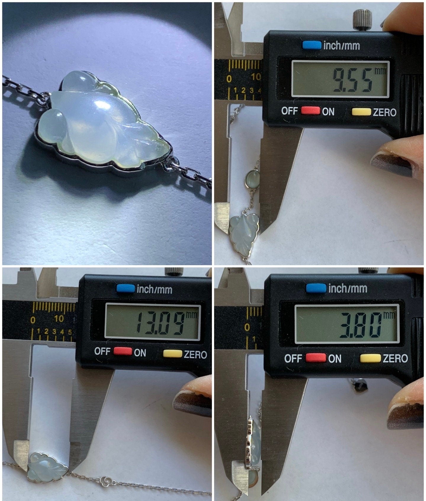 Certified Natural Burmese Icy Highly Translucent White Jadeite Goldfish Chain Bracelet 18K White Gold 6.25”-7.25” 天然缅甸白冰胶翡翠金鱼镶嵌手链 5145