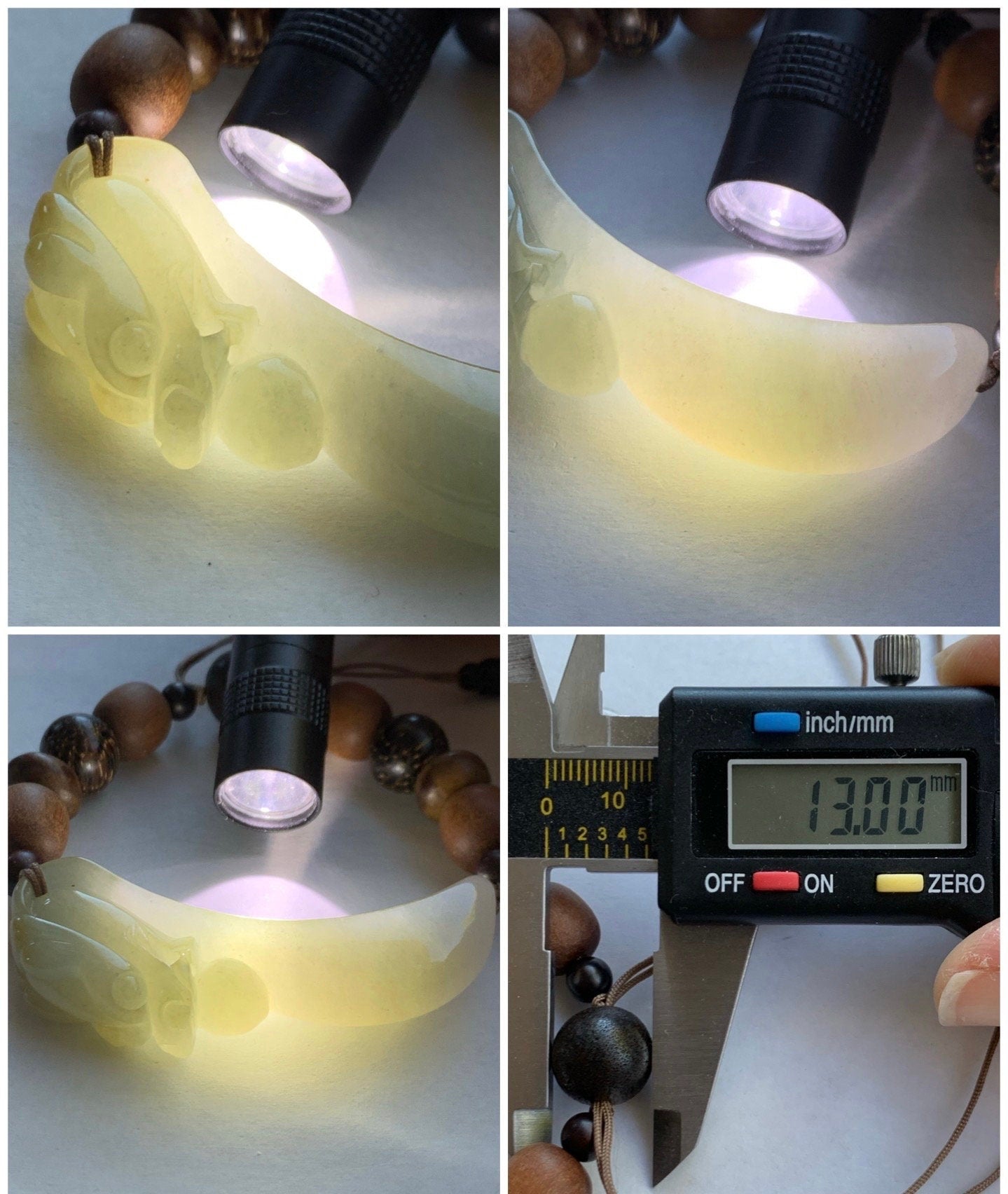 Natural Burmese Icy Translucent Dusty Sage Green Jadeite Carved 3D Dragon Hook Wood Beads Beaded Bracelet 7.25” 天然缅甸冰淡橄榄绿翡翠立体雕龙钩木珠手串
