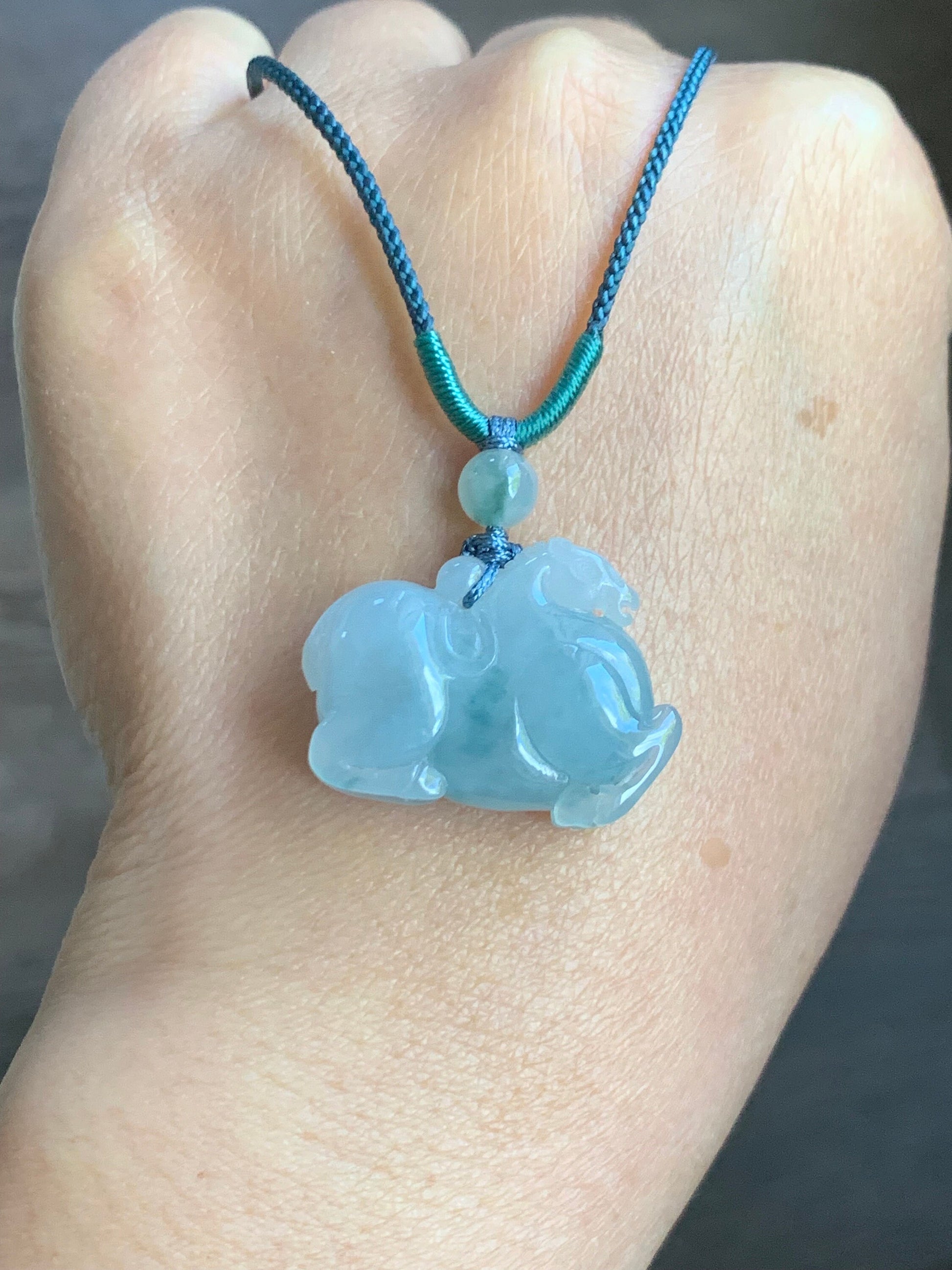 Natural Burmese Icy Translucent Gelatinous Light Blue Jadeite w/ Teal Marbling Pendant Carved Tang Horse Rope Necklace 天然缅甸冰胶蓝底飘蓝花翡翠唐马吊坠