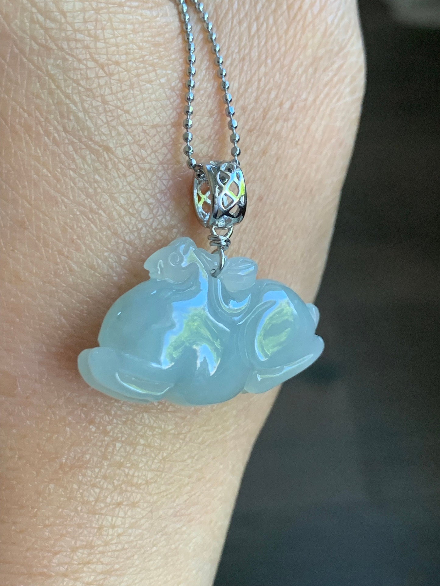 Stunning Natural Burmese Icy Translucent Gelatinous Light Blue Sky Blue Jadeite Carved Tang Horse Pendant Sterling Silver 天然缅甸冰胶天空蓝翡翠唐马银镶吊坠