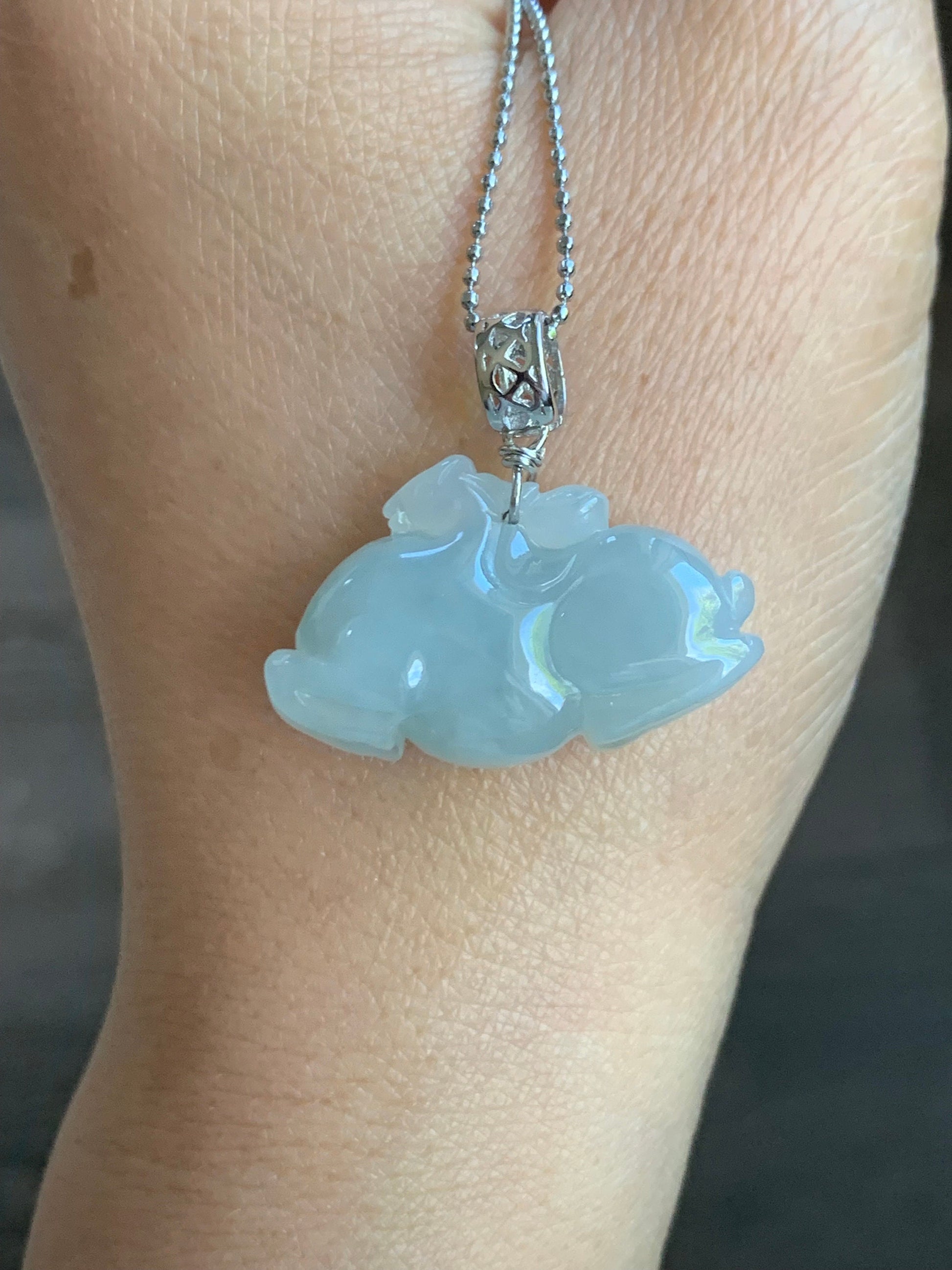 Stunning Natural Burmese Icy Translucent Gelatinous Light Blue Sky Blue Jadeite Carved Tang Horse Pendant Sterling Silver 天然缅甸冰胶天空蓝翡翠唐马银镶吊坠