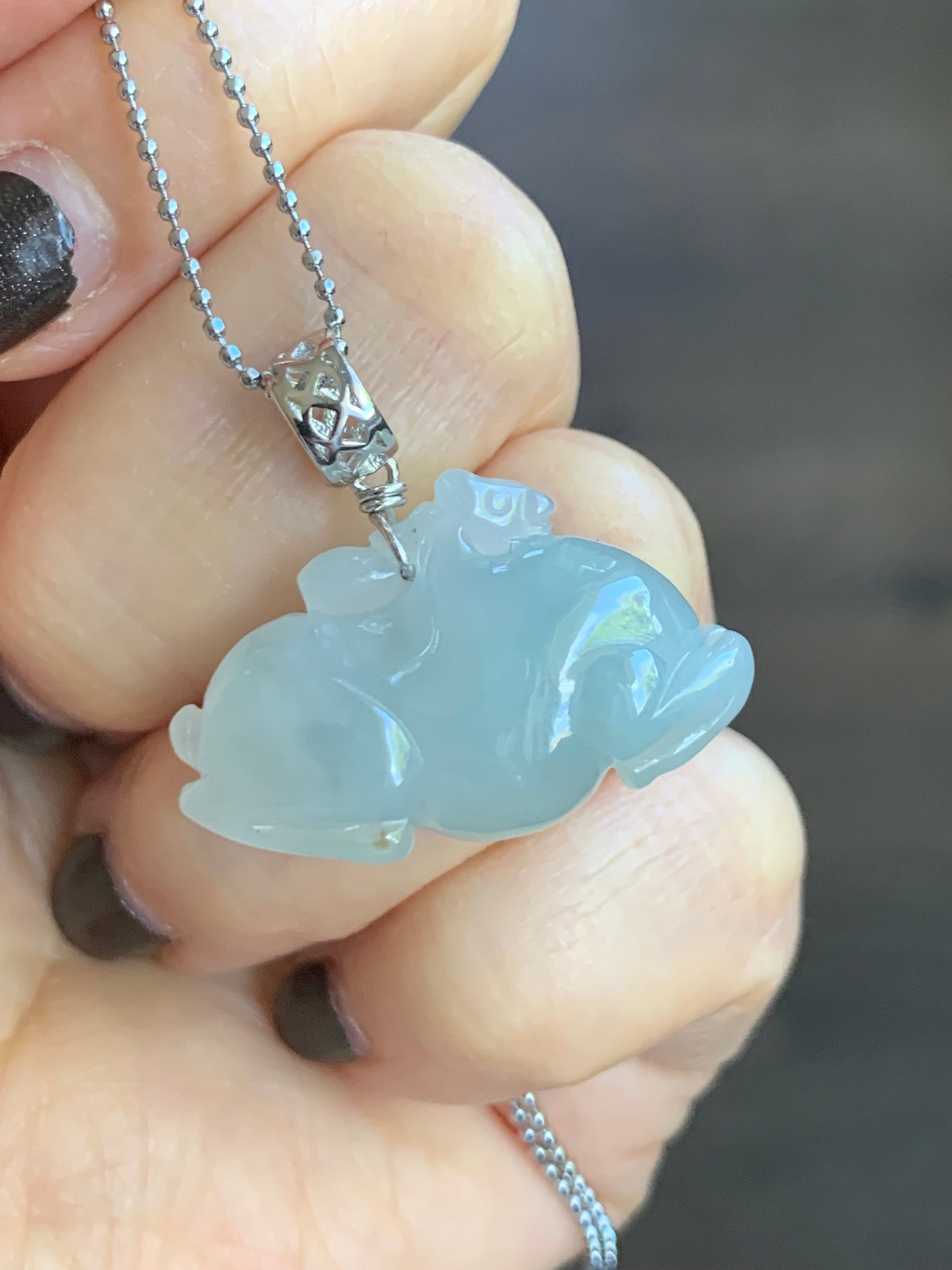 Stunning Natural Burmese Icy Translucent Gelatinous Light Blue Sky Blue Jadeite Carved Tang Horse Pendant Sterling Silver 天然缅甸冰胶天空蓝翡翠唐马银镶吊坠