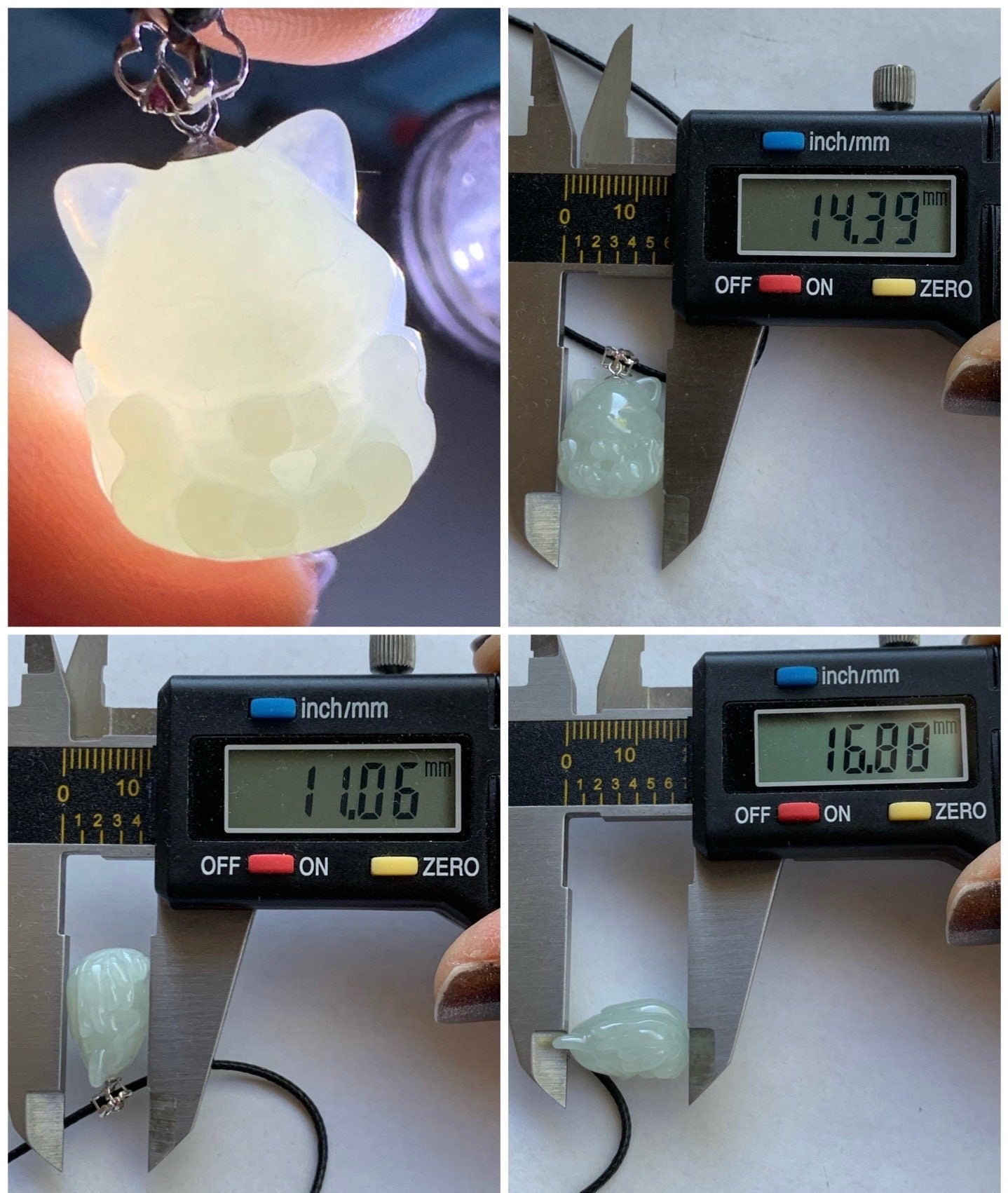 Natural Burmese Icy Translucent White Jadeite 3D Carved Nine-Tailed Fox Pendant 18K White Gold Bail 天然缅甸白冰翡翠九尾狐狸镶嵌吊坠 JWHA