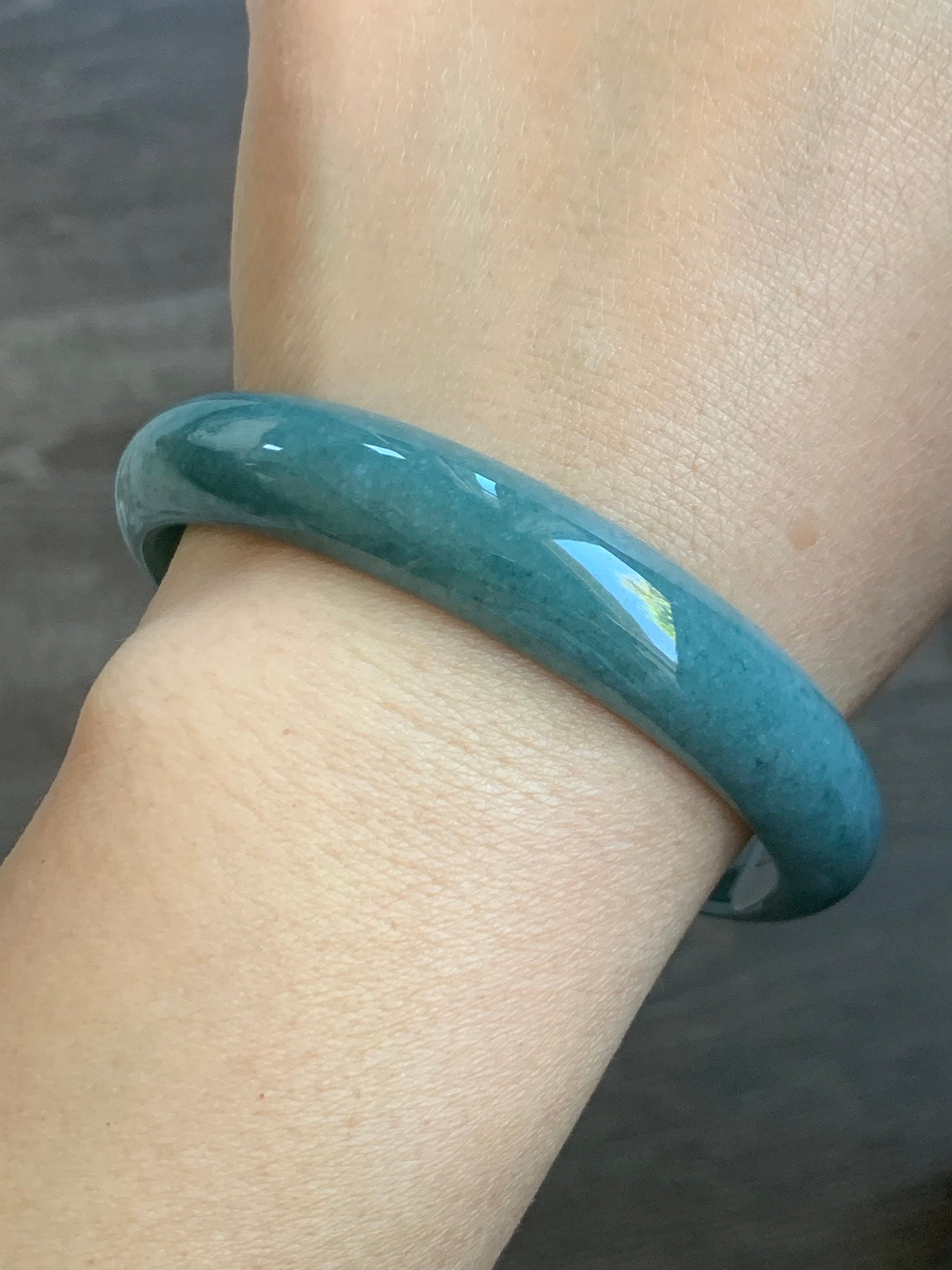 Certified Natural Guatemalan Icy Dusty Blue Jadeite Wide Bangle Bracelet 61.9mm 12.25x6.58mm 45.3g 天然危地马拉蓝水翡翠正圈手镯 5168