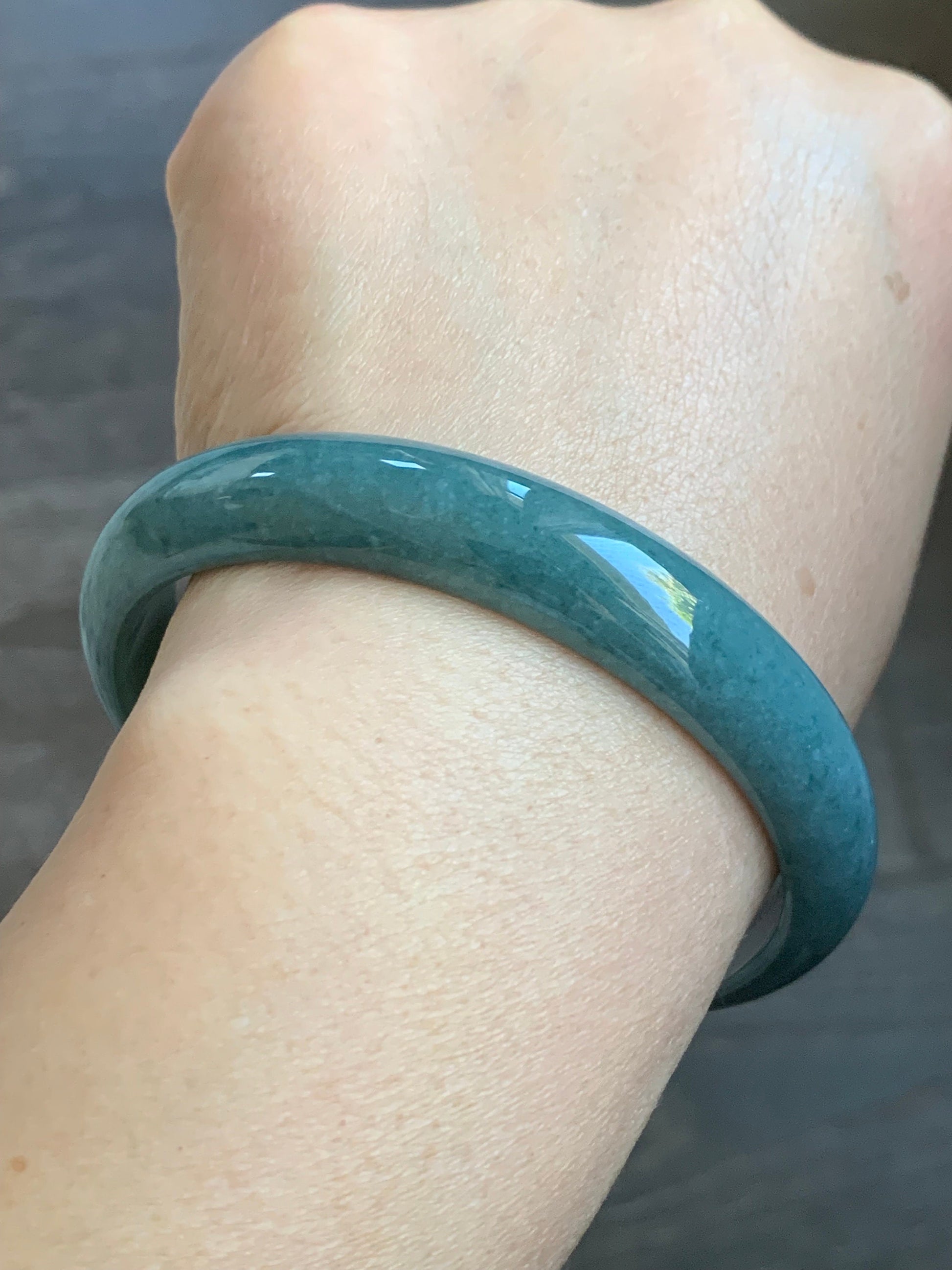 Certified Natural Guatemalan Icy Dusty Blue Jadeite Wide Bangle Bracelet 61.9mm 12.25x6.58mm 45.3g 天然危地马拉蓝水翡翠正圈手镯 5168