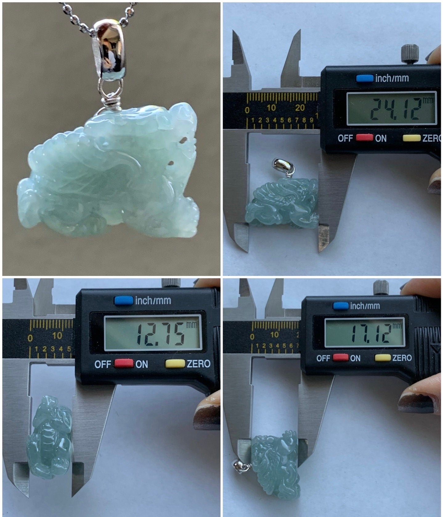 Natural Burmese Icy Translucent Gelatinous Sky Blue Jadeite Carved Flying Pixiu Pendant Sterling Silver Bail 天然缅甸冰胶天空蓝翡翠精工飞天貔貅吊坠
