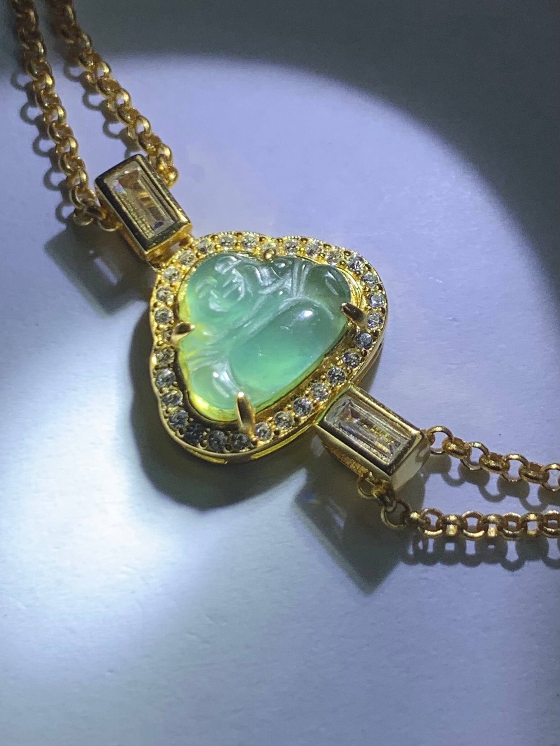 Natural Guatemalan Icy Highly Translucent Sky Blue Jadeite Buddha Double Rolo Chain Bracelet 6.25" Adjustable Sterling Silver 天然冰危天空蓝翡翠小佛公手链