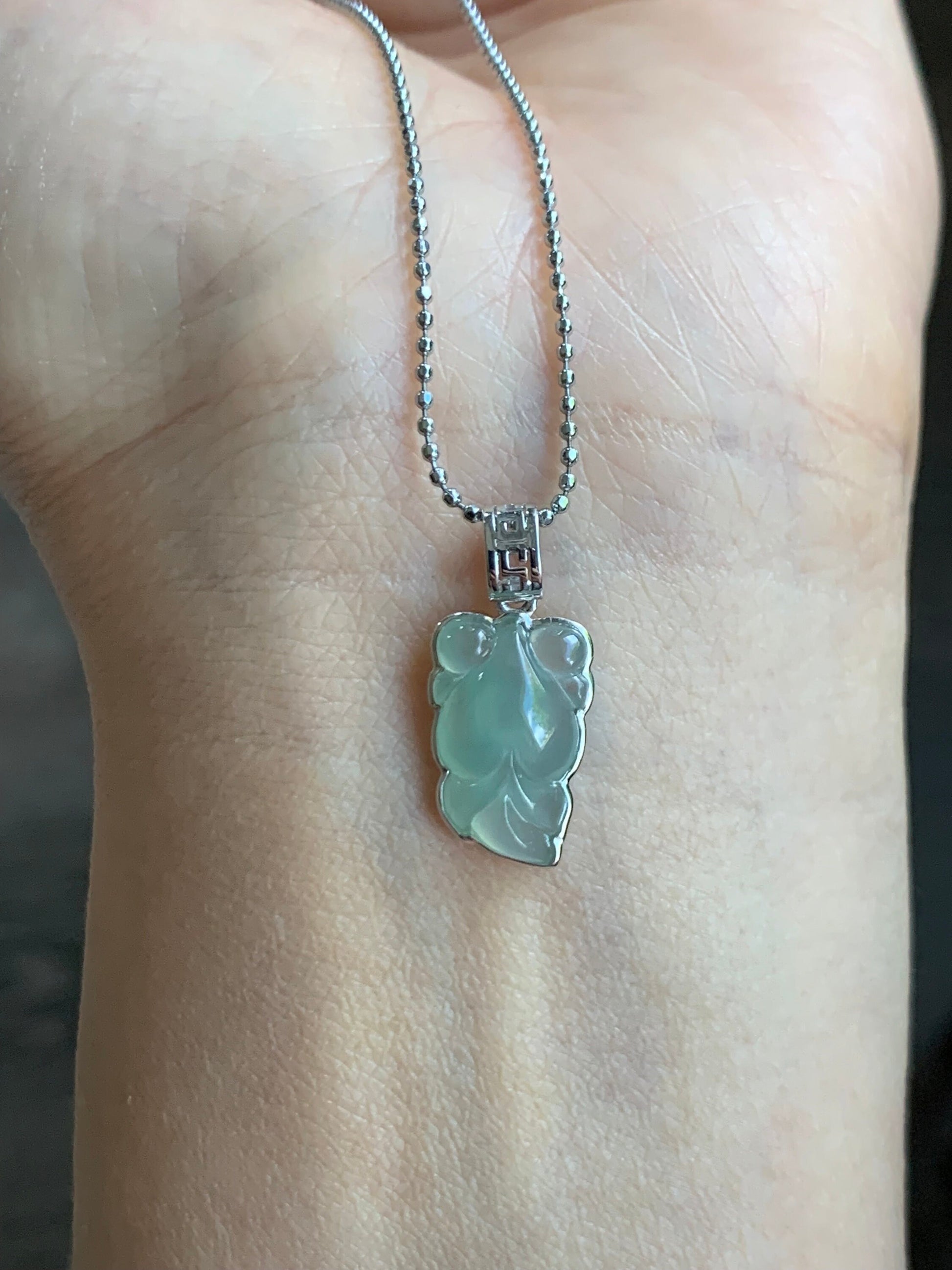 Certified Natural Burmese Premium Icy Translucent Gelatinous Light Green Jadeite Goldfish Pendant 18K White Gold 天然缅甸冰胶淡绿色翡翠金鱼镶嵌吊坠 5158