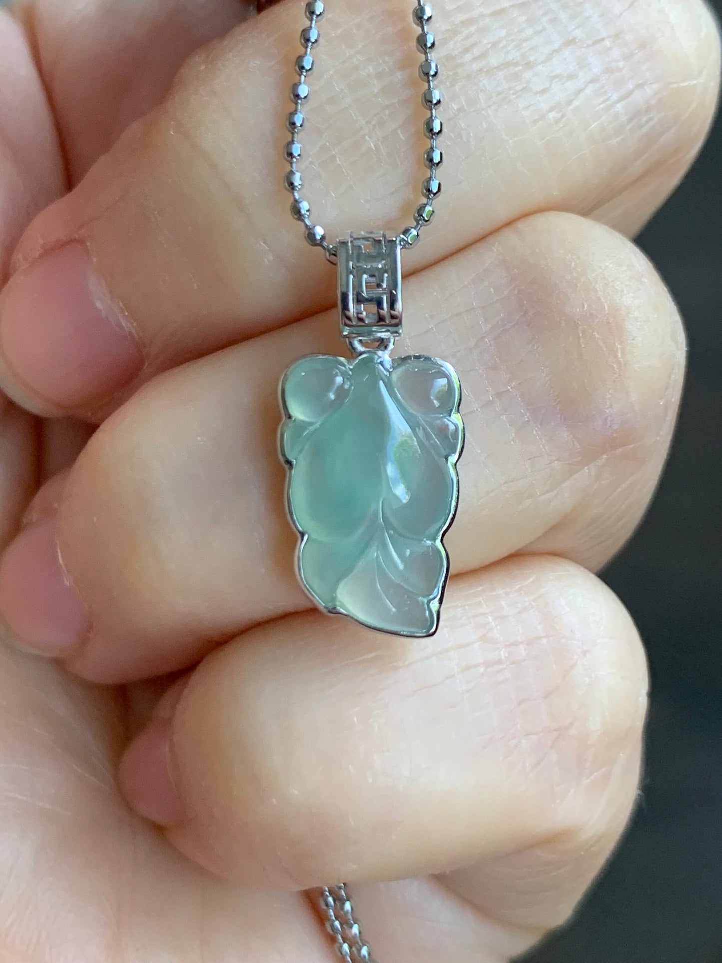 Certified Natural Burmese Premium Icy Translucent Gelatinous Light Green Jadeite Goldfish Pendant 18K White Gold 天然缅甸冰胶淡绿色翡翠金鱼镶嵌吊坠 5158