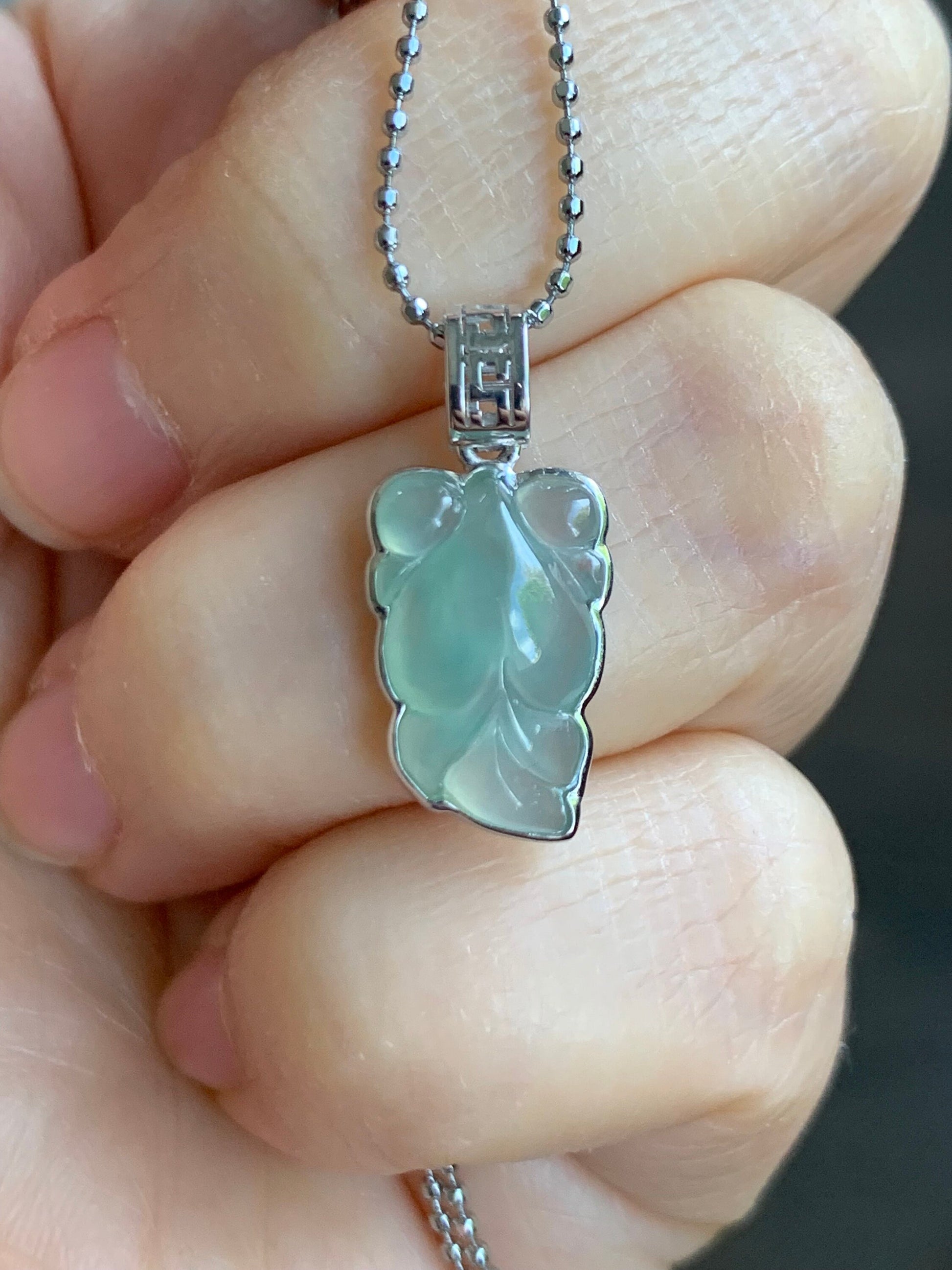 Certified Natural Burmese Premium Icy Translucent Gelatinous Light Green Jadeite Goldfish Pendant 18K White Gold 天然缅甸冰胶淡绿色翡翠金鱼镶嵌吊坠 5158