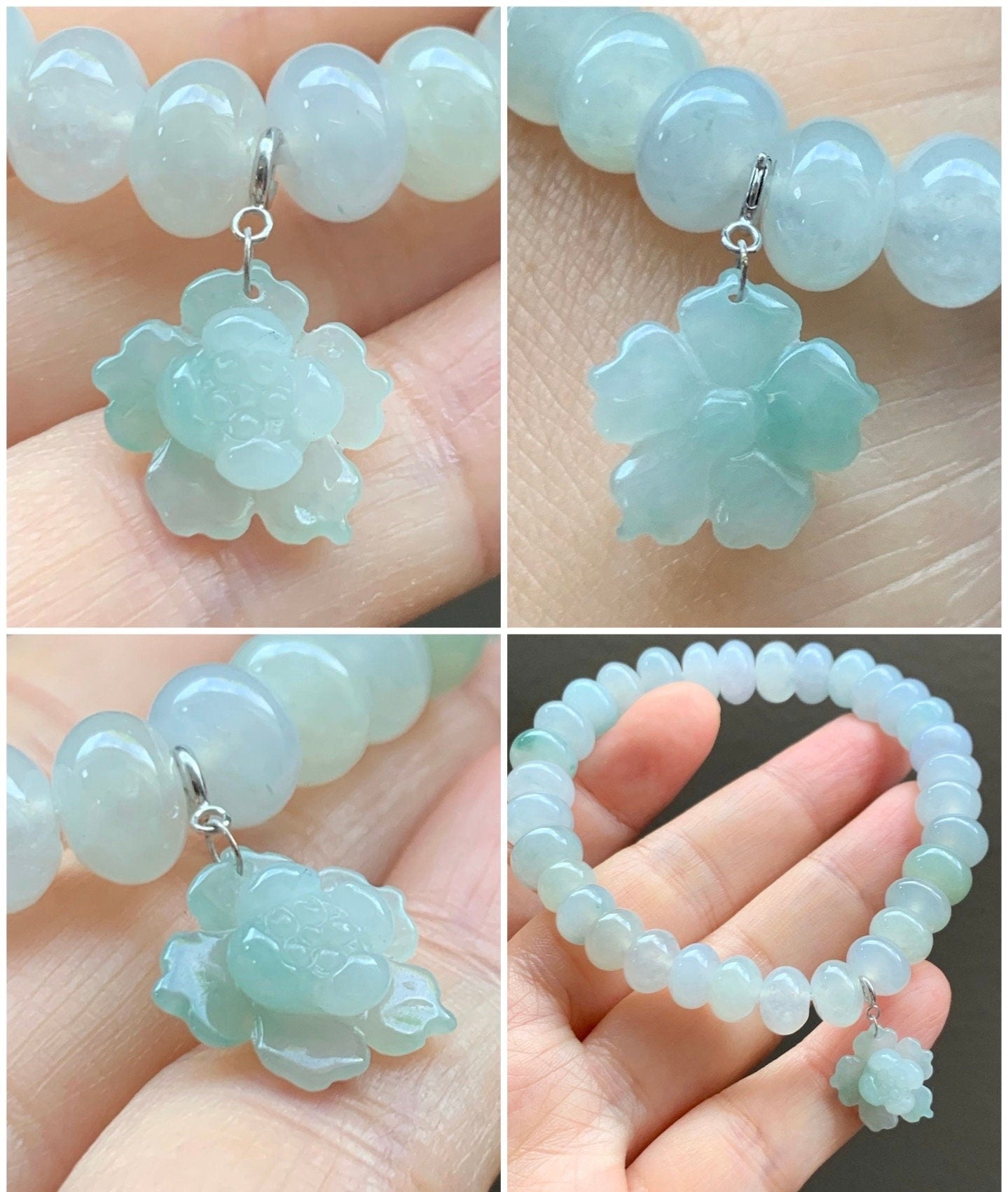 Large Natural Burmese Premium Highly Translucent Icy Multi-Colored Jadeite Drum Beads Beaded Bracelet 7.5” 天然缅甸老种冰多宝翡翠大卡鼓珠手串