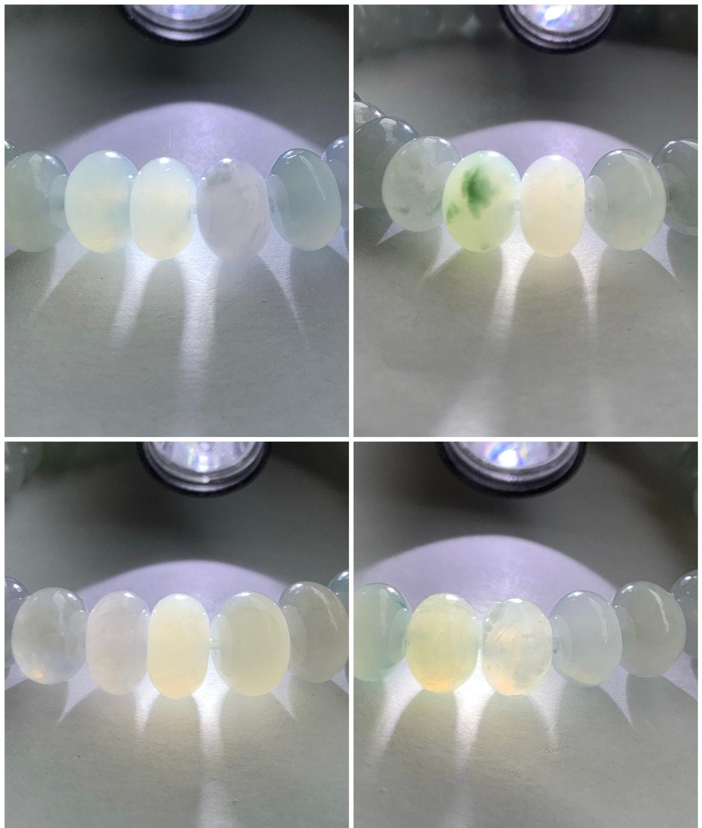 Large Natural Burmese Premium Highly Translucent Icy Multi-Colored Jadeite Drum Beads Beaded Bracelet 7.5” 天然缅甸老种冰多宝翡翠大卡鼓珠手串