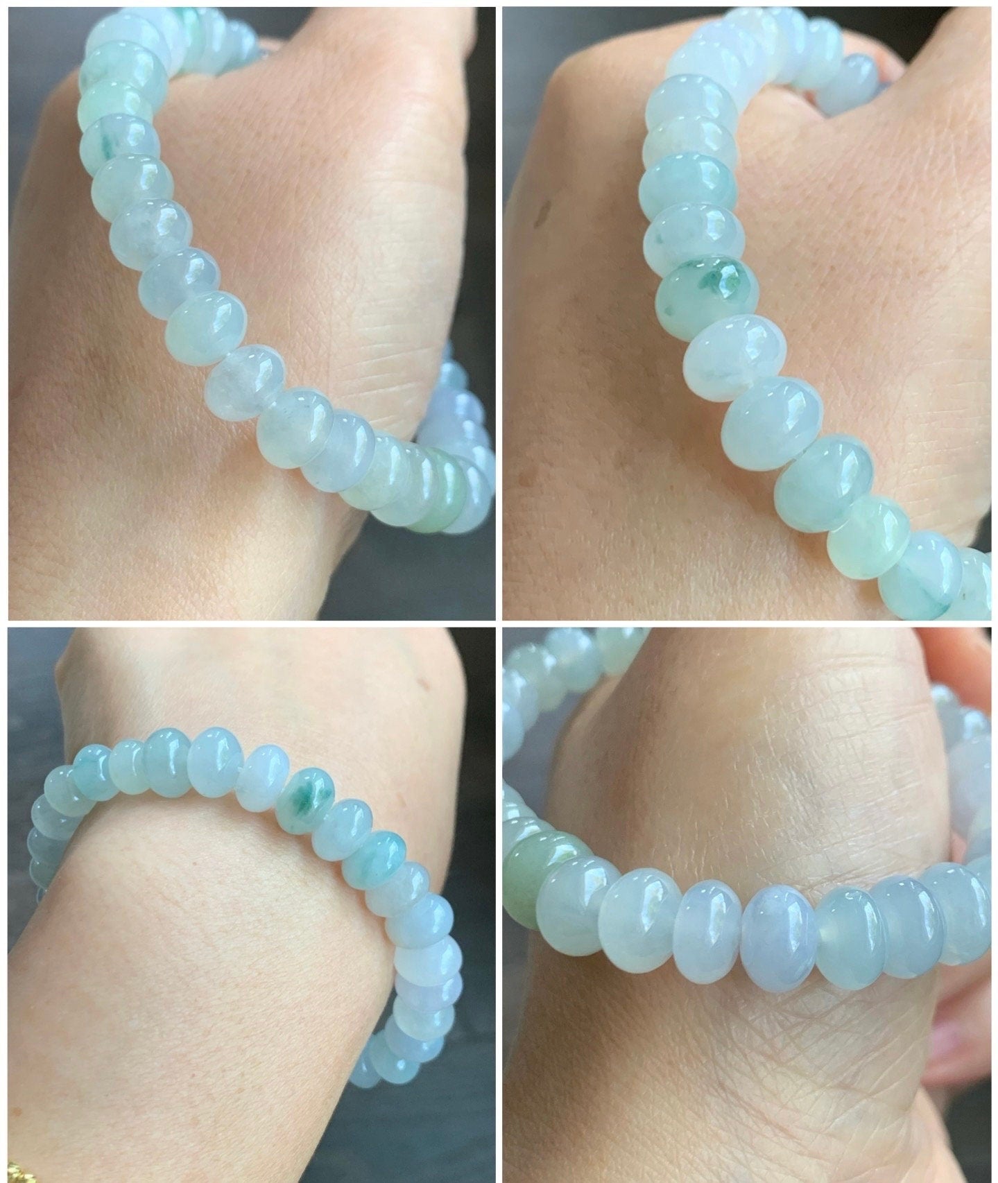 Large Natural Burmese Premium Highly Translucent Icy Multi-Colored Jadeite Drum Beads Beaded Bracelet 7.5” 天然缅甸老种冰多宝翡翠大卡鼓珠手串