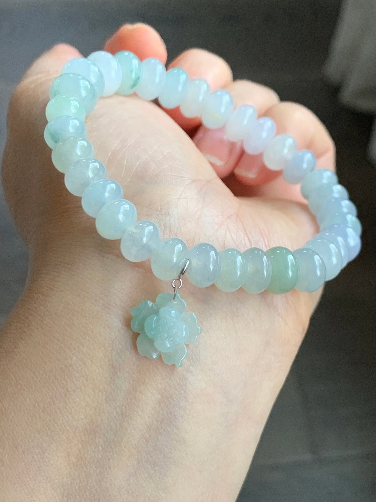 Large Natural Burmese Premium Highly Translucent Icy Multi-Colored Jadeite Drum Beads Beaded Bracelet 7.5” 天然缅甸老种冰多宝翡翠大卡鼓珠手串