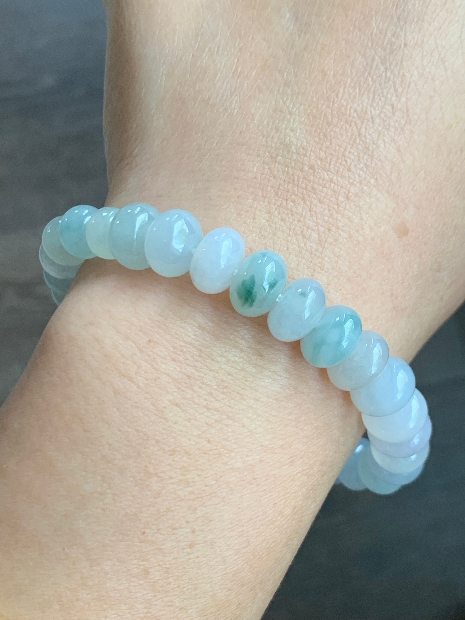 Large Natural Burmese Premium Highly Translucent Icy Multi-Colored Jadeite Drum Beads Beaded Bracelet 7.5” 天然缅甸老种冰多宝翡翠大卡鼓珠手串