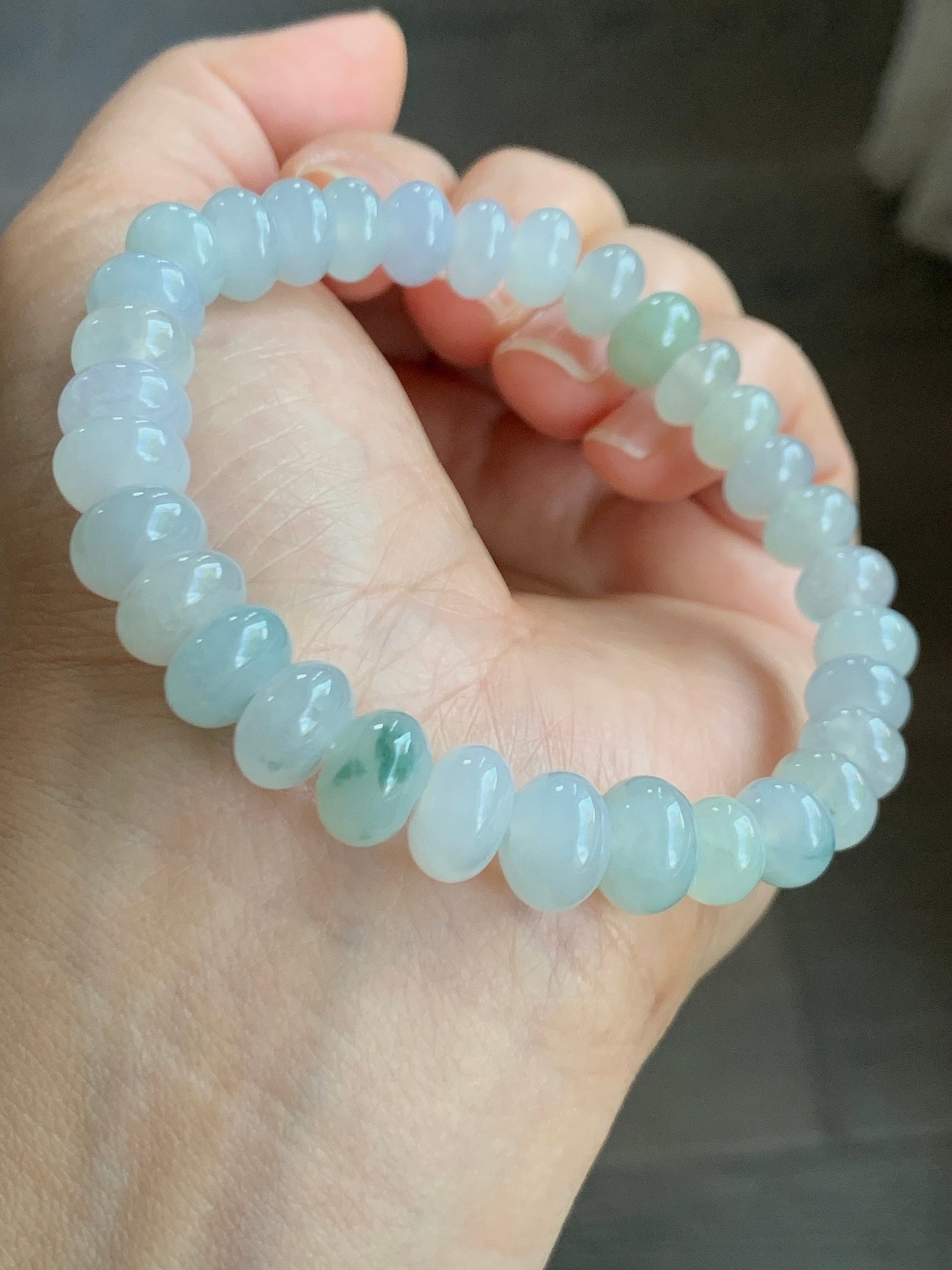 Large Natural Burmese Premium Highly Translucent Icy Multi-Colored Jadeite Drum Beads Beaded Bracelet 7.5” 天然缅甸老种冰多宝翡翠大卡鼓珠手串
