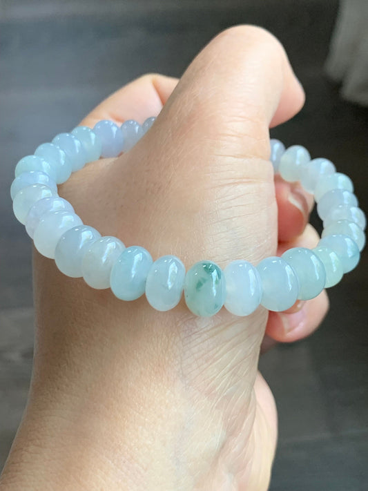 Large Natural Burmese Premium Highly Translucent Icy Multi-Colored Jadeite Drum Beads Beaded Bracelet 7.5” 天然缅甸老种冰多宝翡翠大卡鼓珠手串