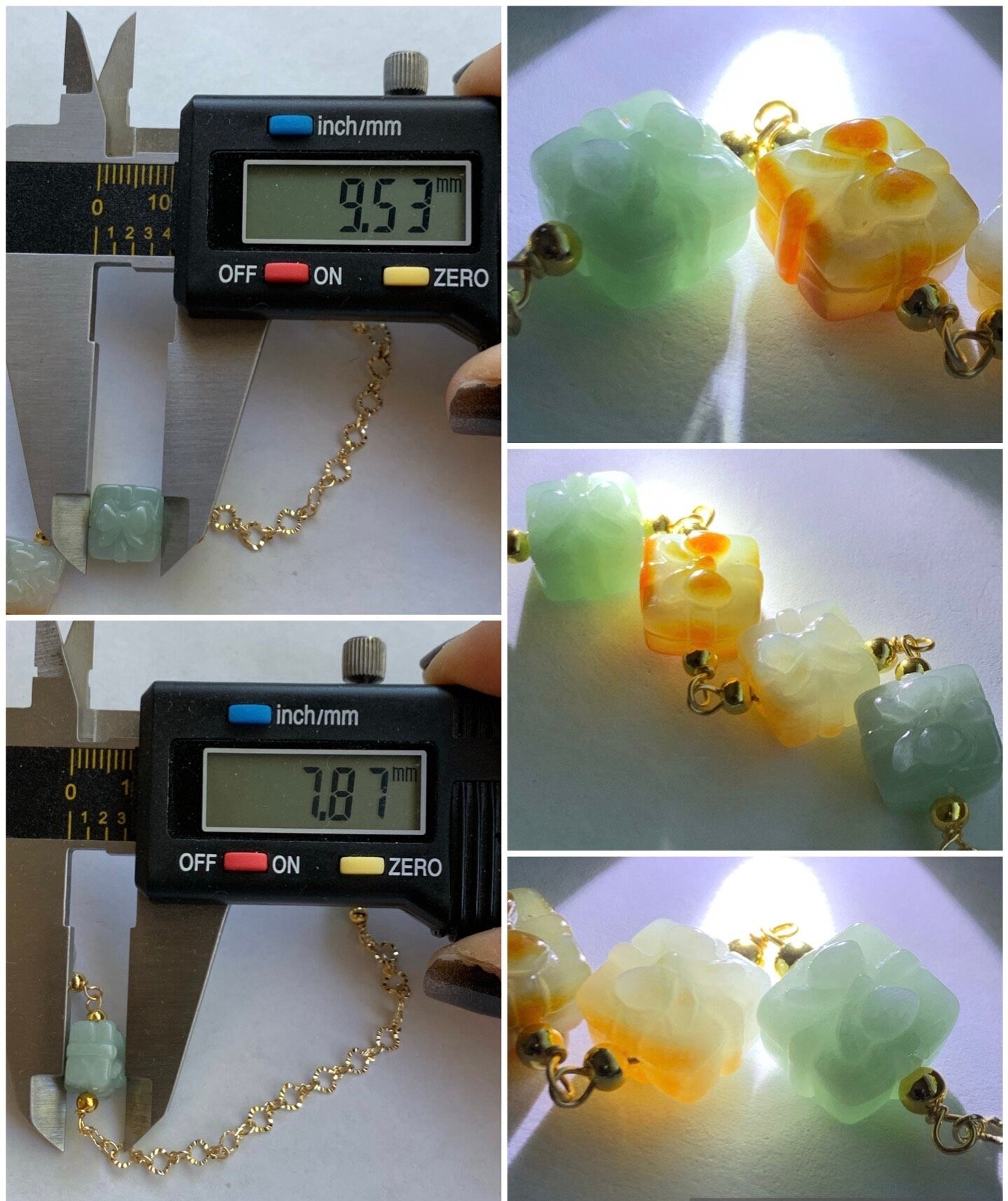 Holiday Special Natural Burmese Icy Multicolored Jadeite Gift Boxes 14K Yellow Gold Plated Chain Bracelet Adjustable 8” 天然缅甸多宝翡翠礼物包金手链