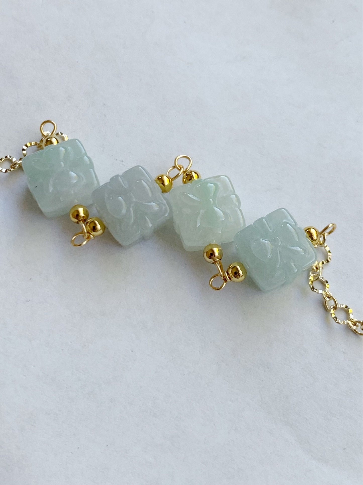 Holiday Special Natural Burmese Icy Multicolored Jadeite Gift Boxes 14K YG Plated Chain Bracelet Adjustable up to 8” 天然缅甸多宝翡翠礼物包金手链