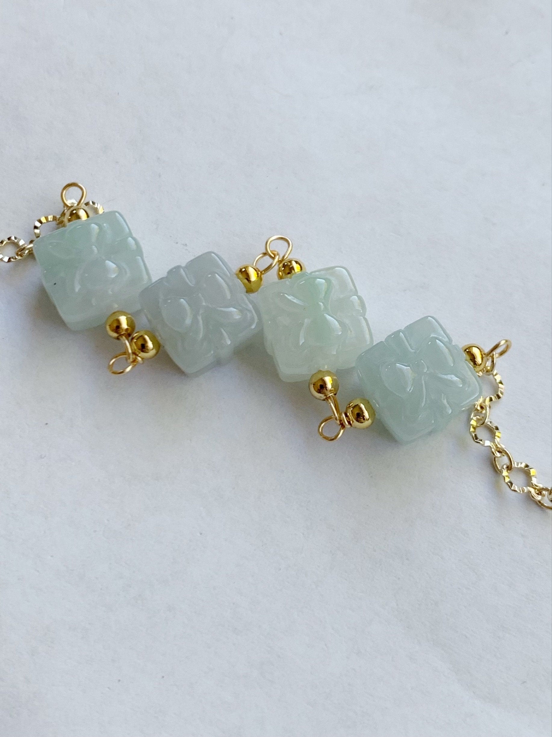 Holiday Special Natural Burmese Icy Multicolored Jadeite Gift Boxes 14K YG Plated Chain Bracelet Adjustable up to 8” 天然缅甸多宝翡翠礼物包金手链