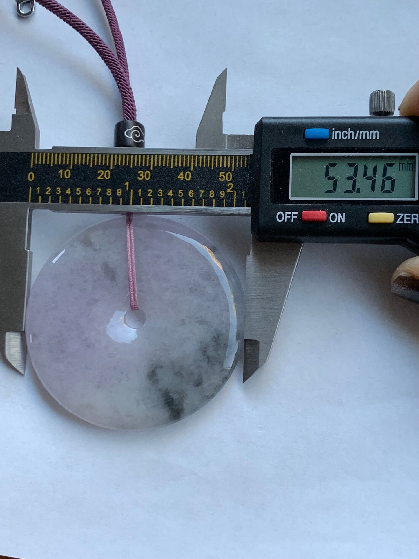 Huge Natural Burmese Icy Translucent Purple Wuji Marbled Jadeite Ping An Kou Donut Pendant Rope Necklace 24” Adjustable 天然缅甸冰紫乌鸡翡翠大平安扣吊坠