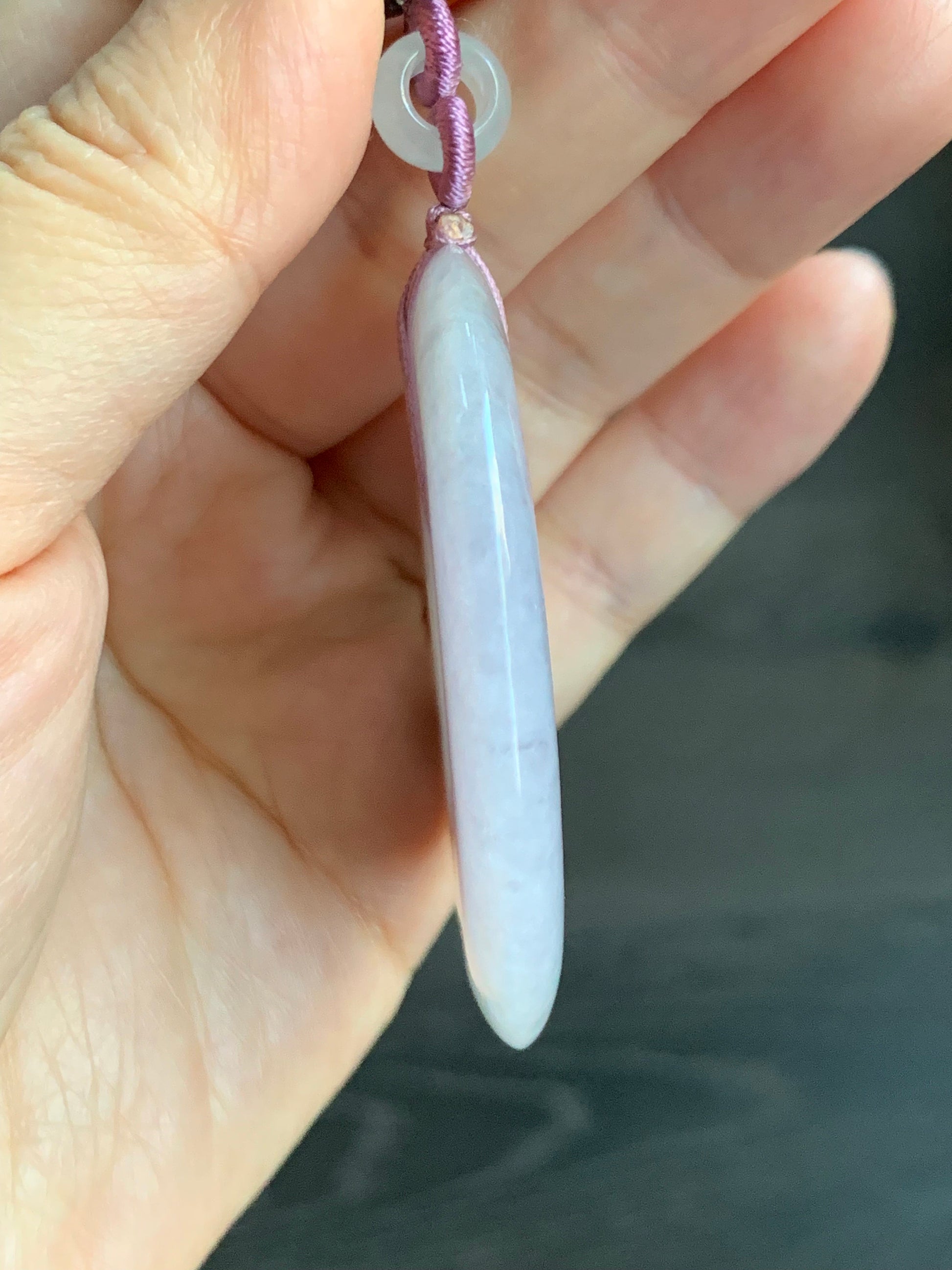 Huge Natural Burmese Icy Translucent Purple Wuji Marbled Jadeite Ping An Kou Donut Pendant Rope Necklace 24” Adjustable 天然缅甸冰紫乌鸡翡翠大平安扣吊坠