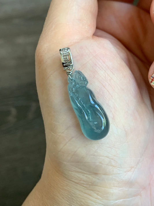 Natural Guatemalan Premium Icy Highly Translucent Gelatinous Blue Jadeite Carved Lotus Flower Pendant Sterling Silver 天然冰胶高危蓝水翡翠一品清莲银镶吊坠