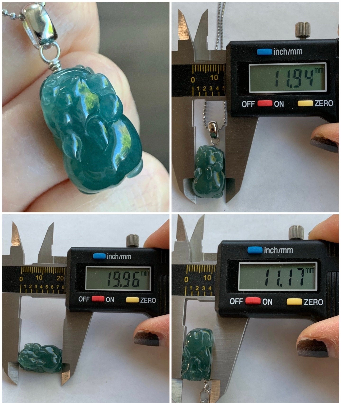 Natural Guatemalan Icy Translucent Gelatinous Rich Teal Blue Jadeite Carved Pixiu Pendant Sterling Silver Bail 天然老种冰胶危料湖水蓝翡翠貔貅吊坠